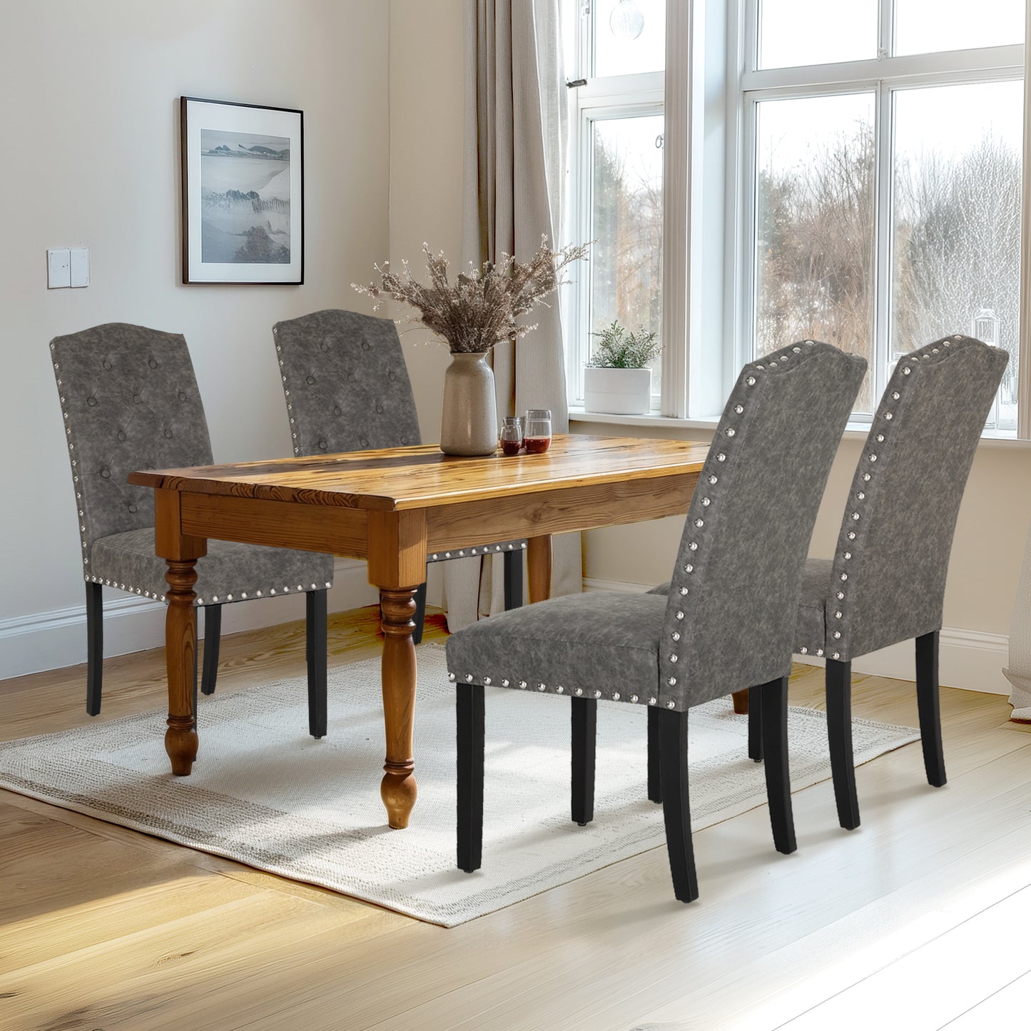 Captiva Designs Indoor High Back Dining Chairs with PU Leather & Padded Seat & Solid Curved Wood Legs