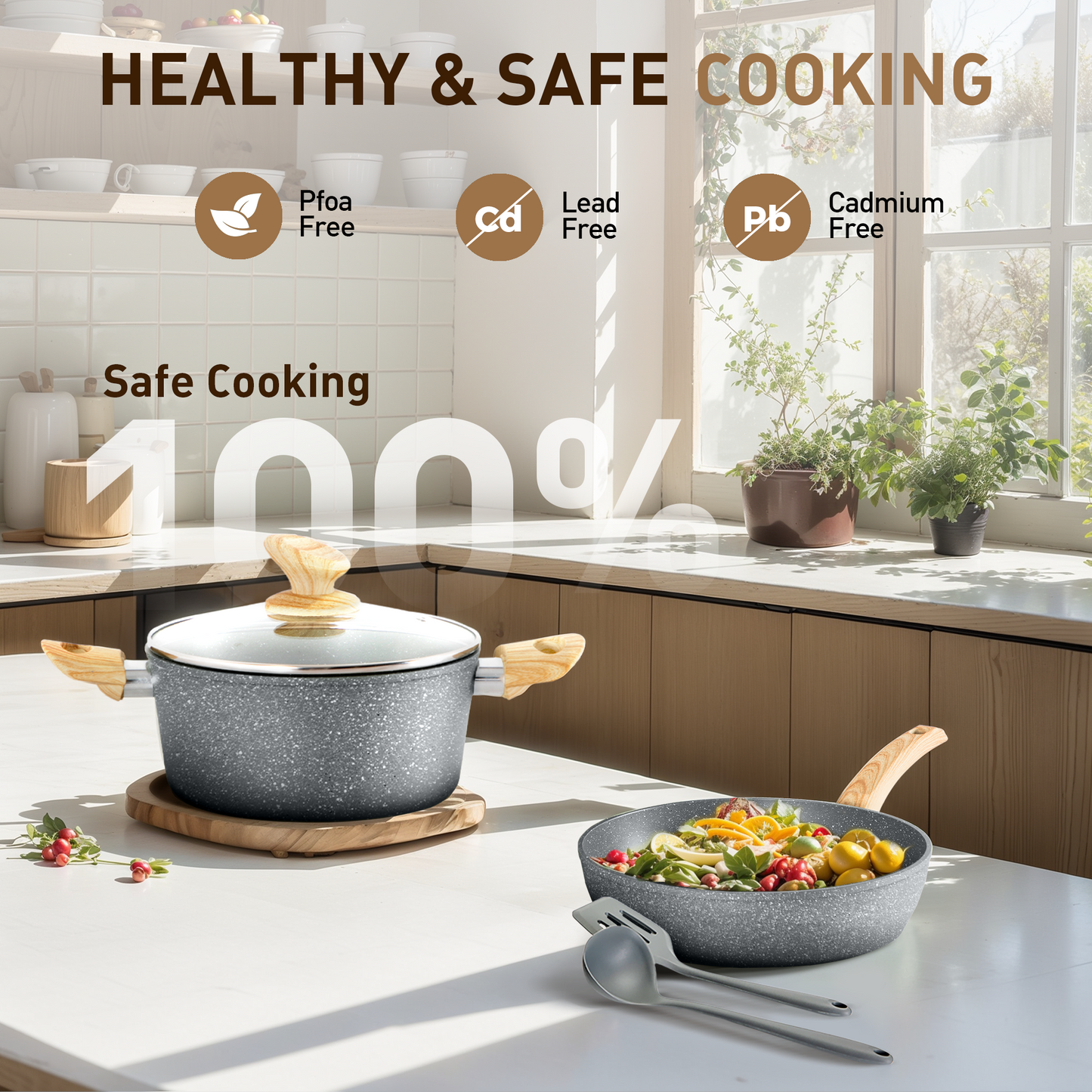 Captiva Designs 12 Pieces Nonstick Granite Cookware Set with Heat-Resistant Bakelite Handle