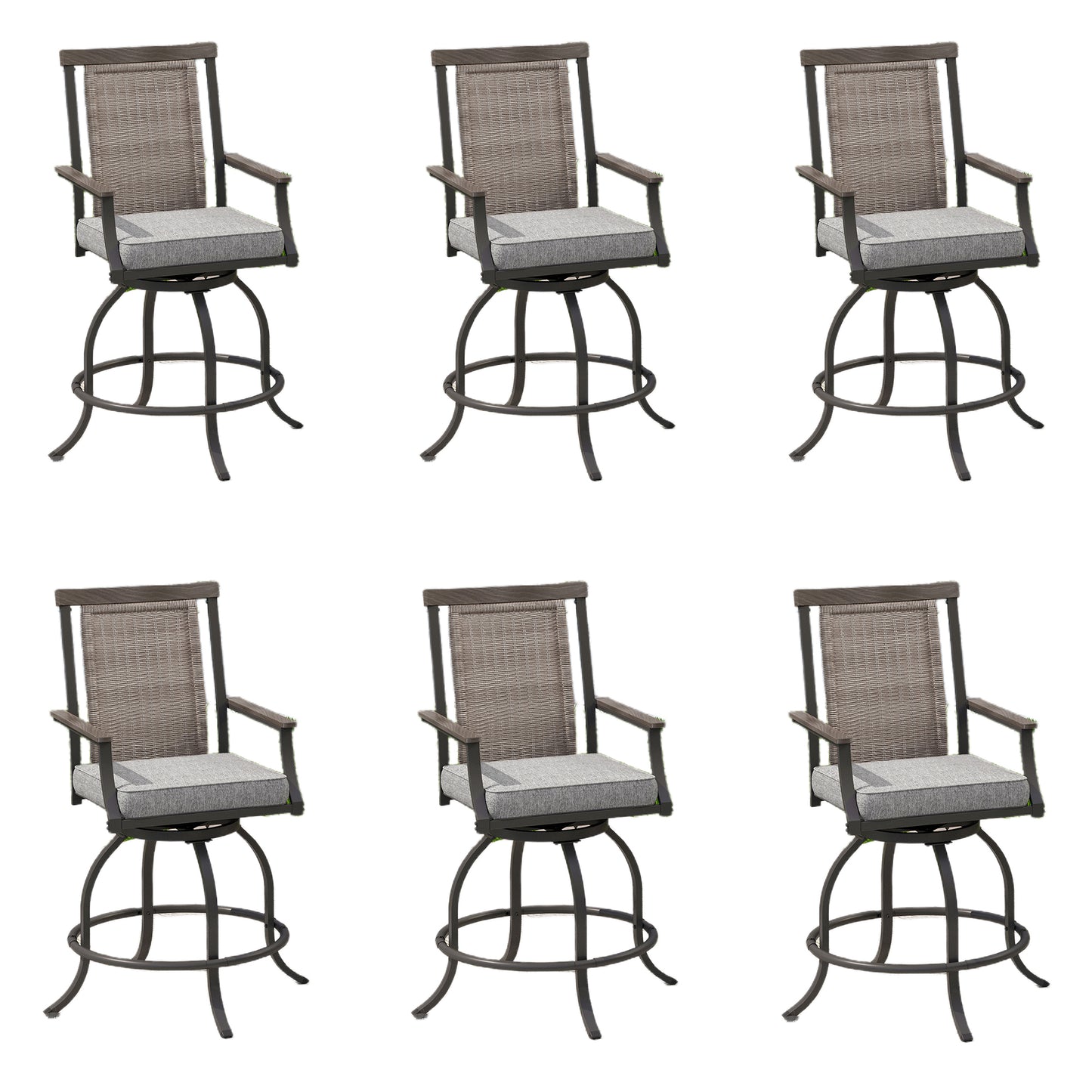 Captiva Designs Outdoor Metal Frame Swivel Armrest Bar Stools with Seat Cushions