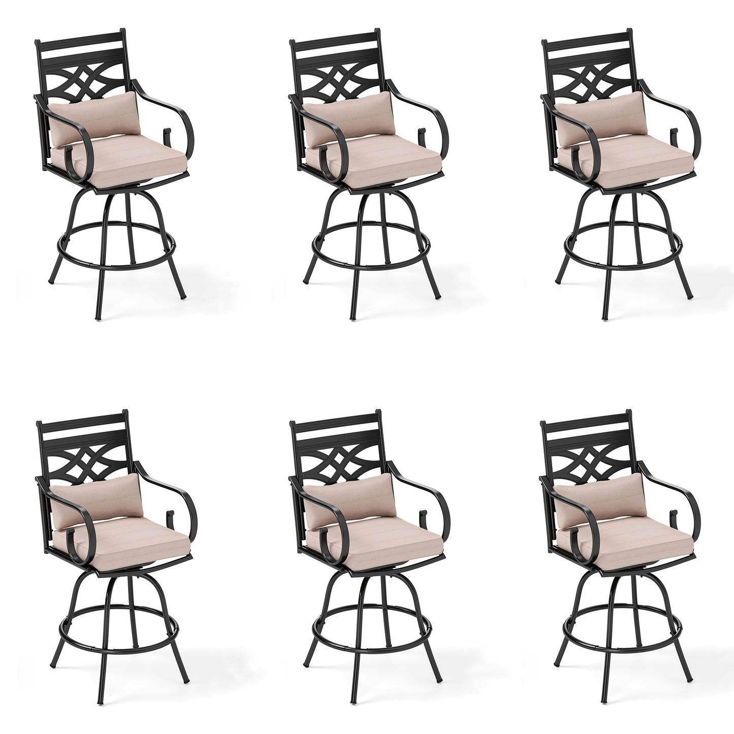 Captiva Designs Outdoor Metal Frame Swivel Armrest Bar Stools with Seat Cushions