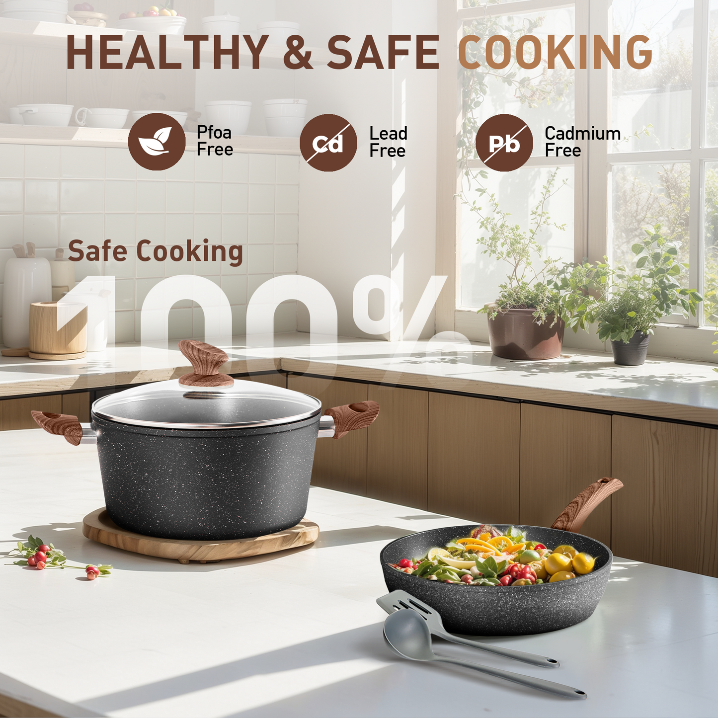 Captiva Designs 12 Pieces Nonstick Granite Cookware Set with Heat-Resistant Bakelite Handle