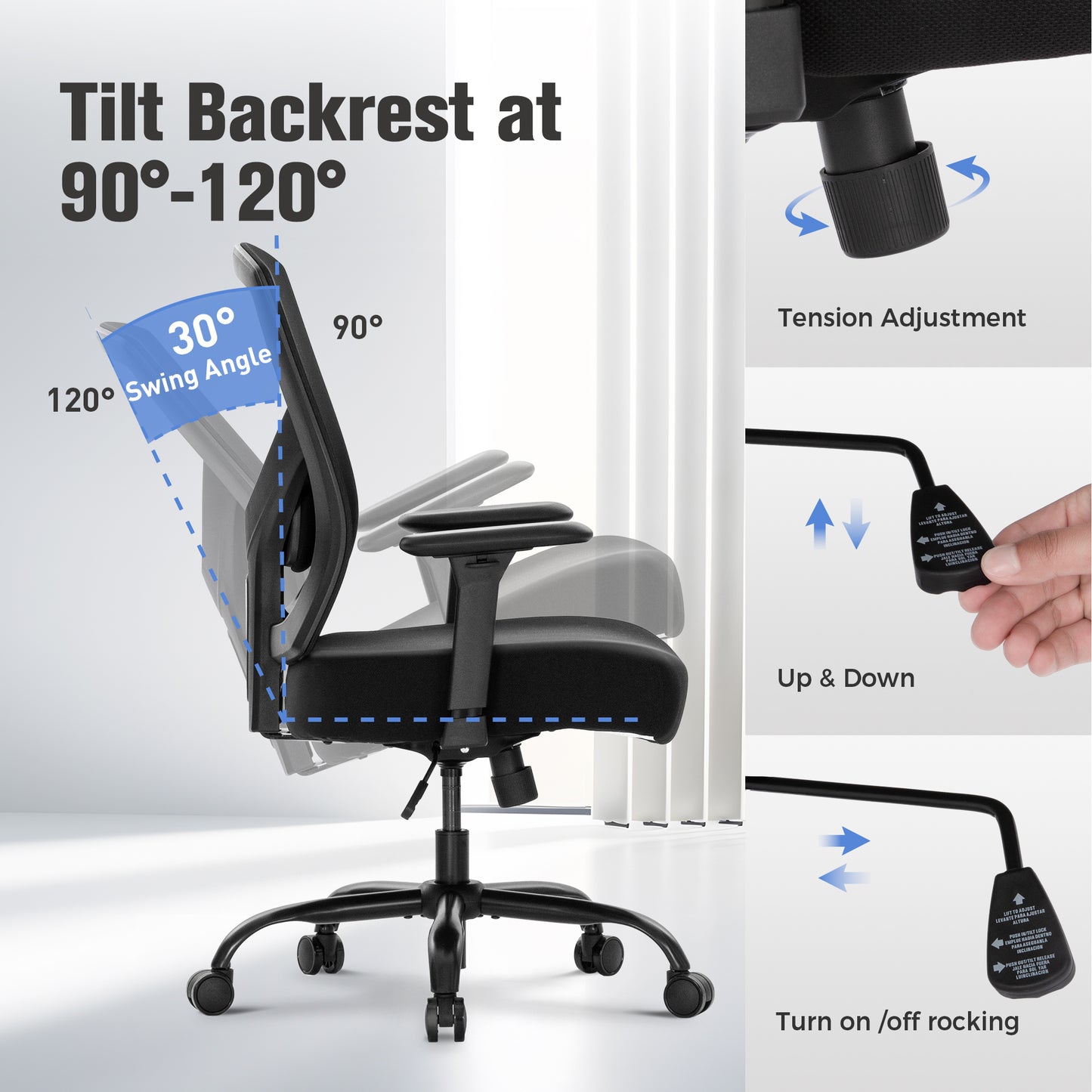 Captiva Designs Ergonomic Office Chair Adjustable Height & Armrest Swivel Chair, Black