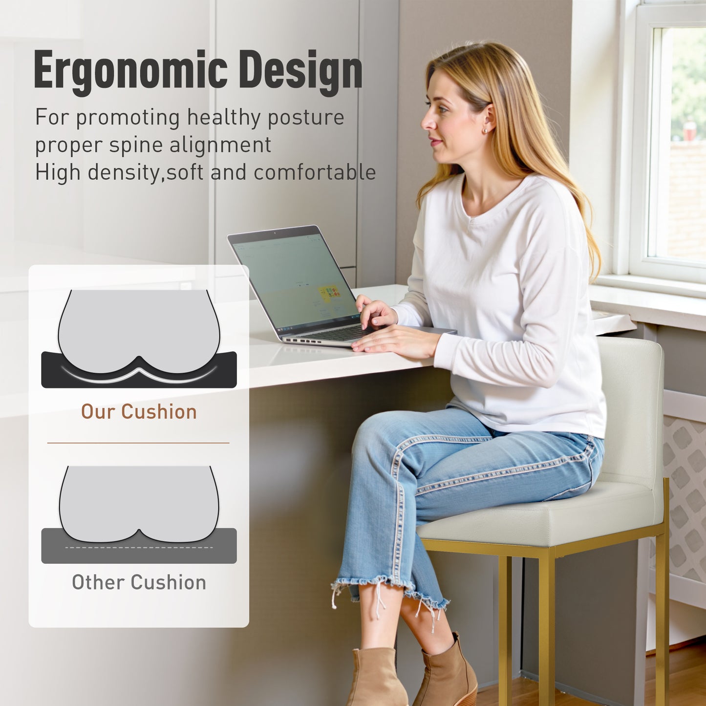 Captiva Designs 24 inch Height Bar Stool with Padded Seat and Back & Sturdy Steel Frame & Footrest