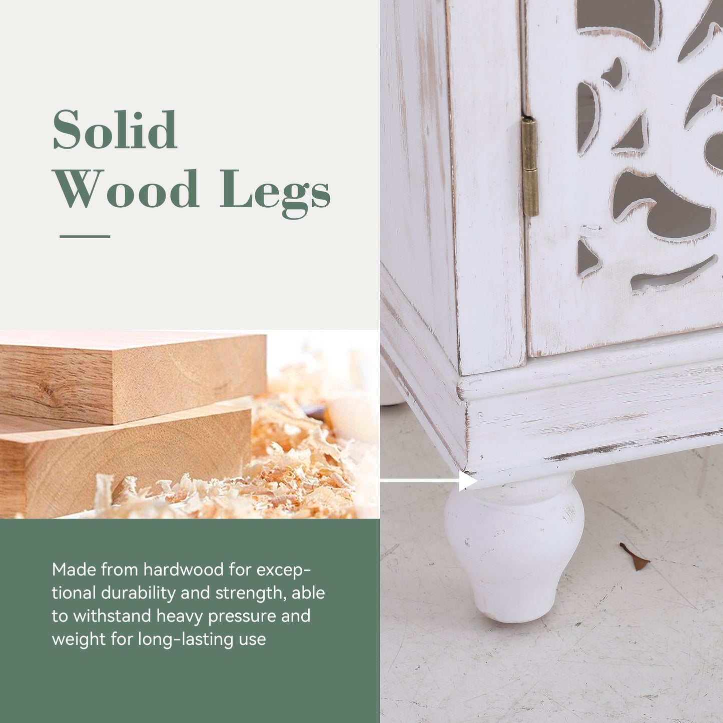 Captiva Designs Distressed Hollow-carved Accent Storage Sideboard Buffet Cabinet with Solid Wood Legs for Living Room Entryway Foyer