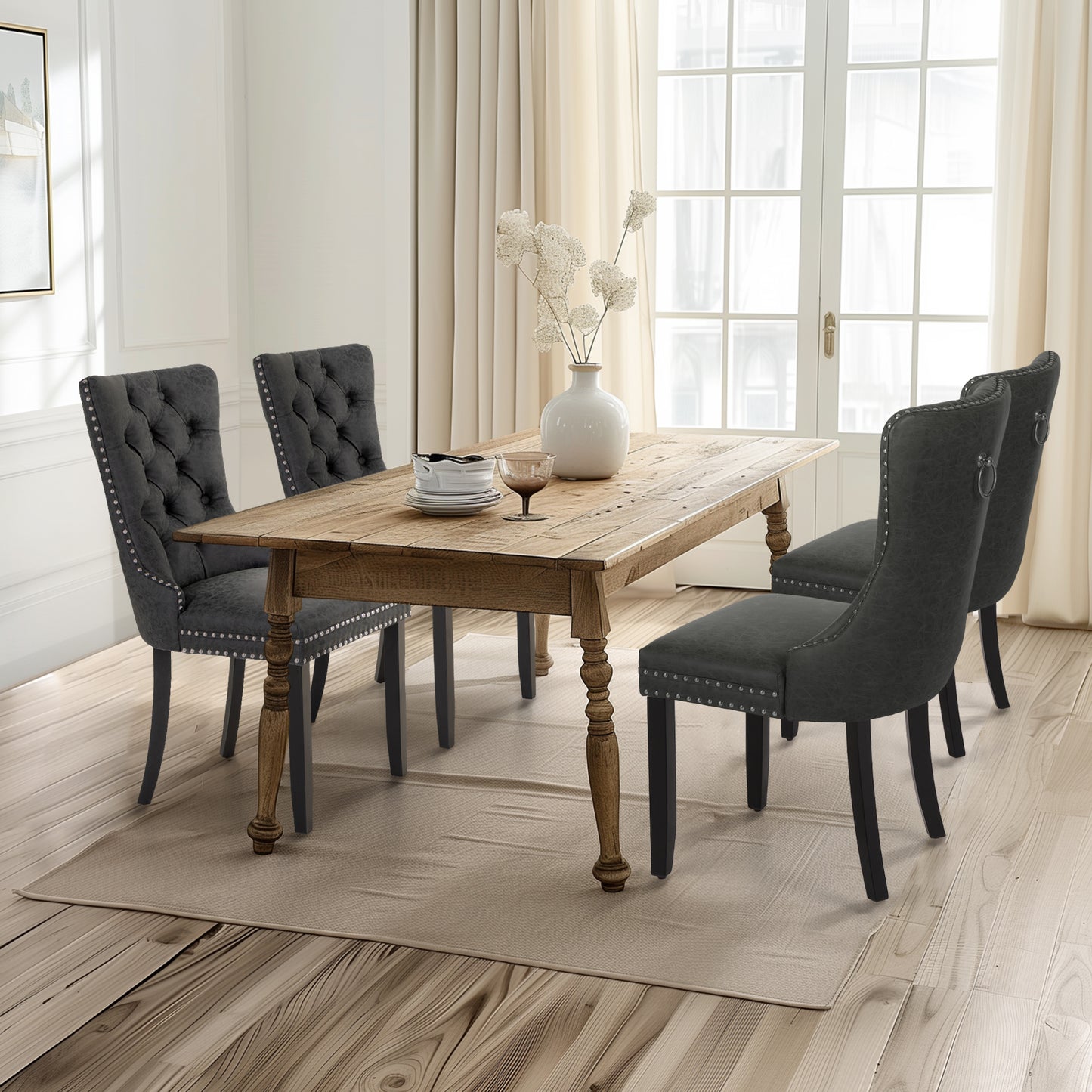 Captiva Designs Indoor High Back Dining Chairs with PU Leather & Padded Seat & Solid Curved Wood Legs