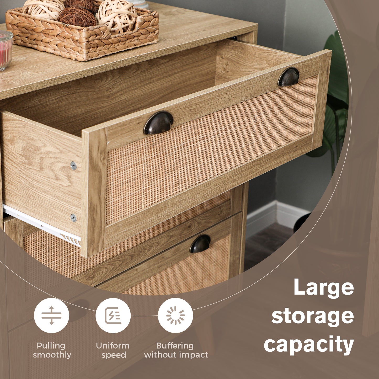 Captiva Designs Boho Rattan Nightstand Dresser Cabinet with Natural Rattan Drawer for Entryway, Living Room, Closet