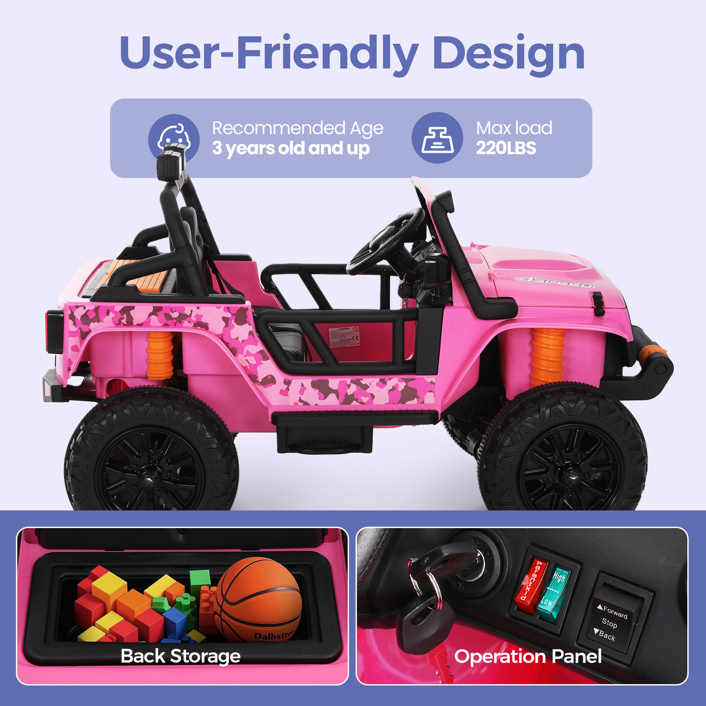 Captiva Designs Electric Jeep Car with Remote Control & Bluetooth Music & Off-Road Power Wheels