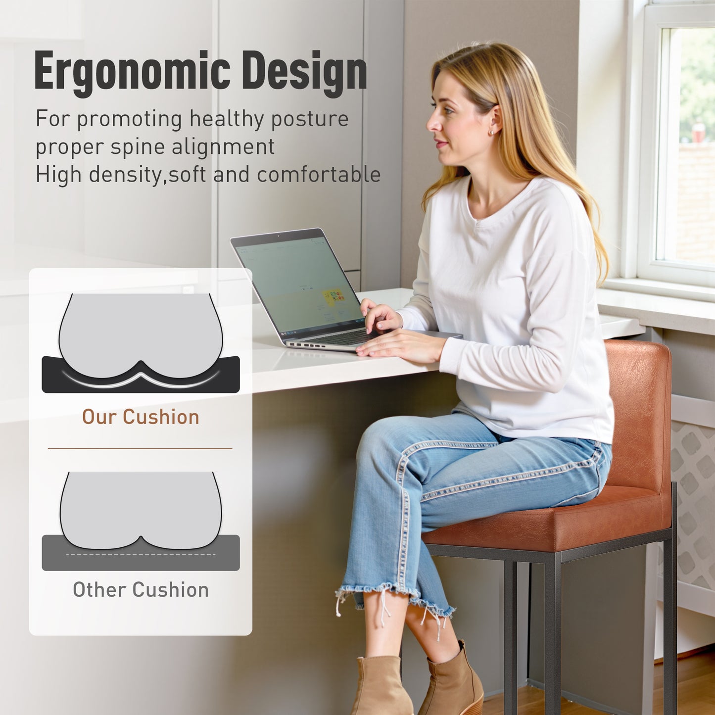 Captiva Designs 24 inch Height Bar Stool with Padded Seat and Back & Sturdy Steel Frame & Footrest