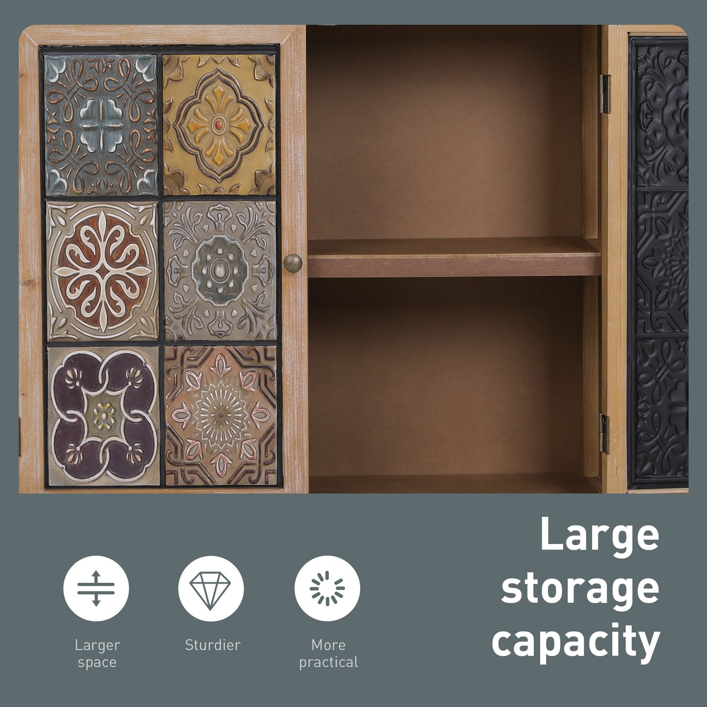 Captiva Designs Accent Distressed Checkered Patterns Storage Cabinet with 2 Doors for Entryway Living Room