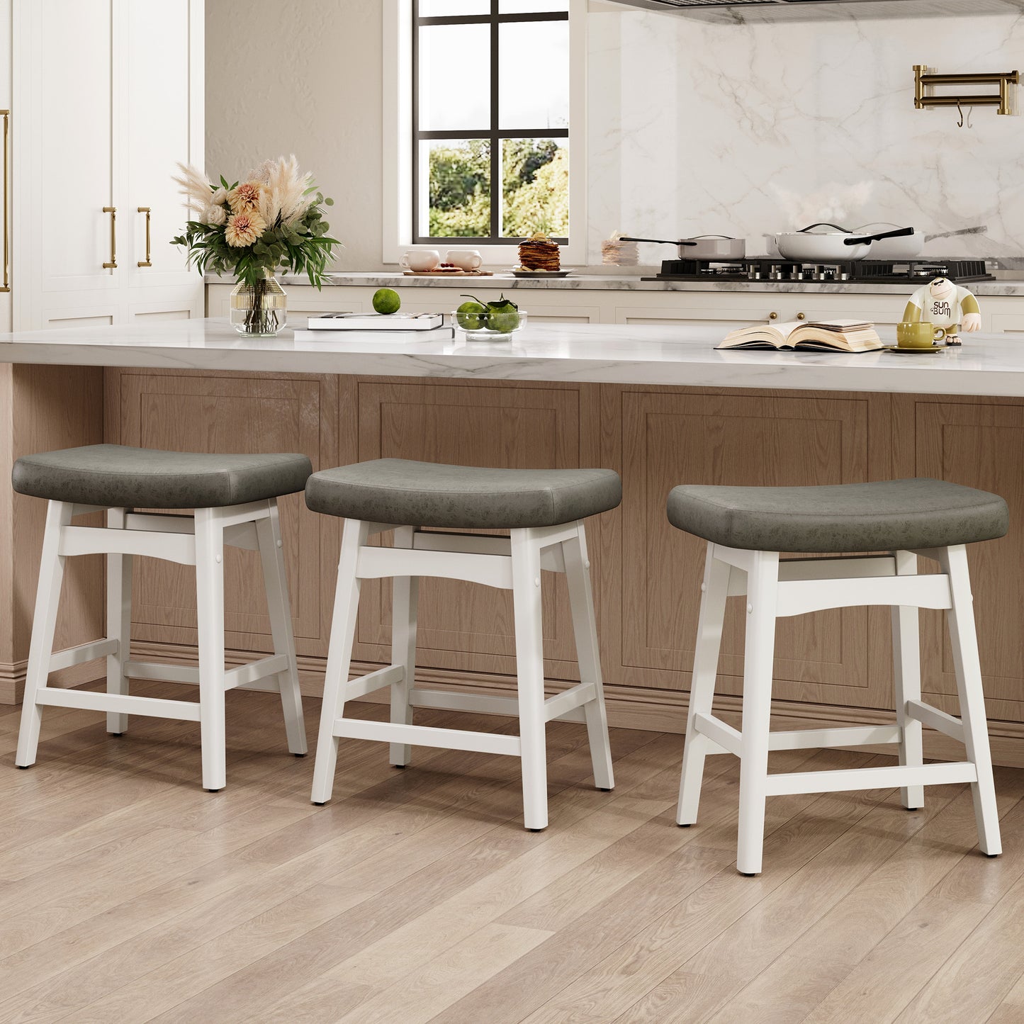 Captiva Designs 24 inch Counter Height Bar Stool with Padded Seat & Solid Wood Frame & Footrest