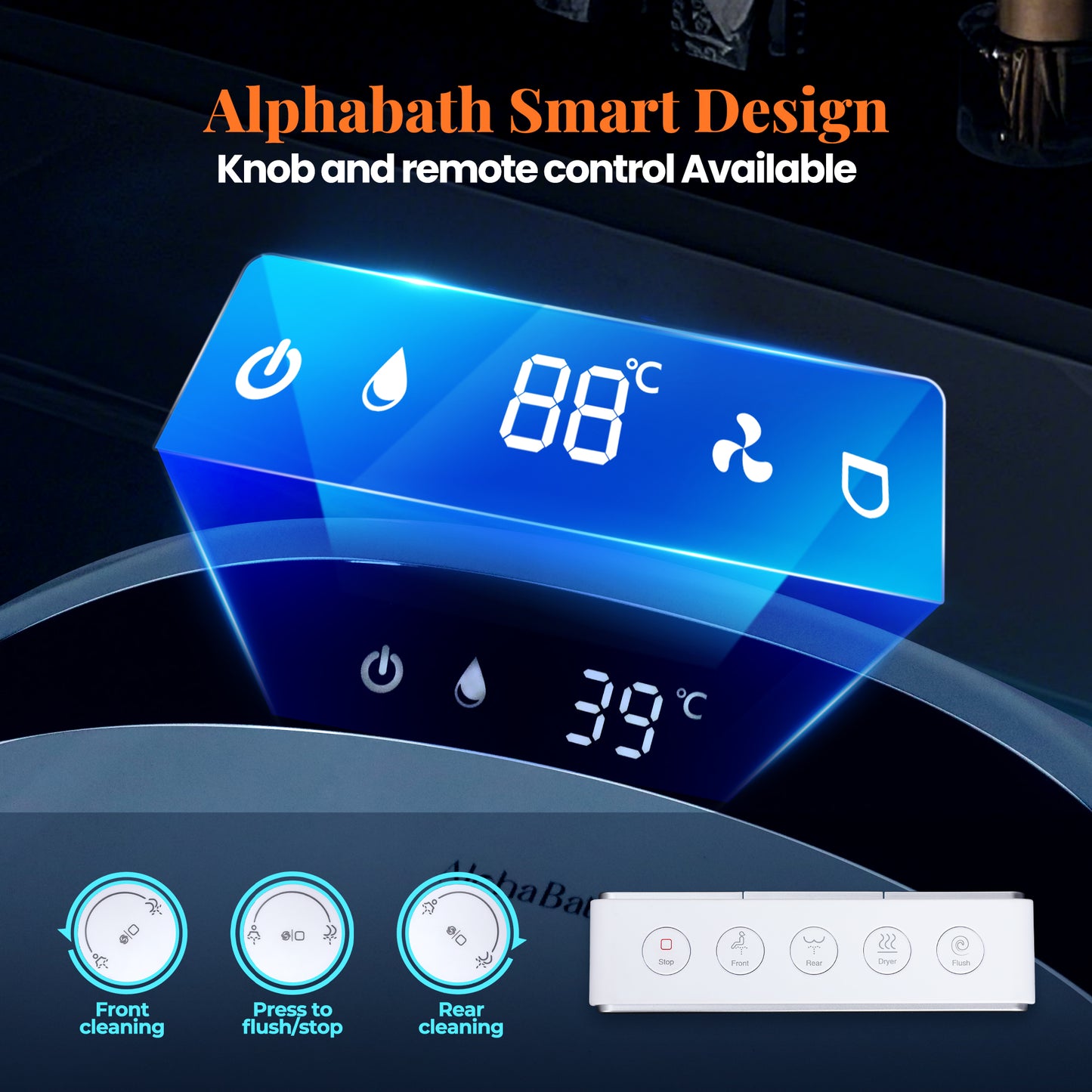 Captiva Designs Smart Bidet Toilet with Heated Seat & Remote Control & Water Tank, White and Black