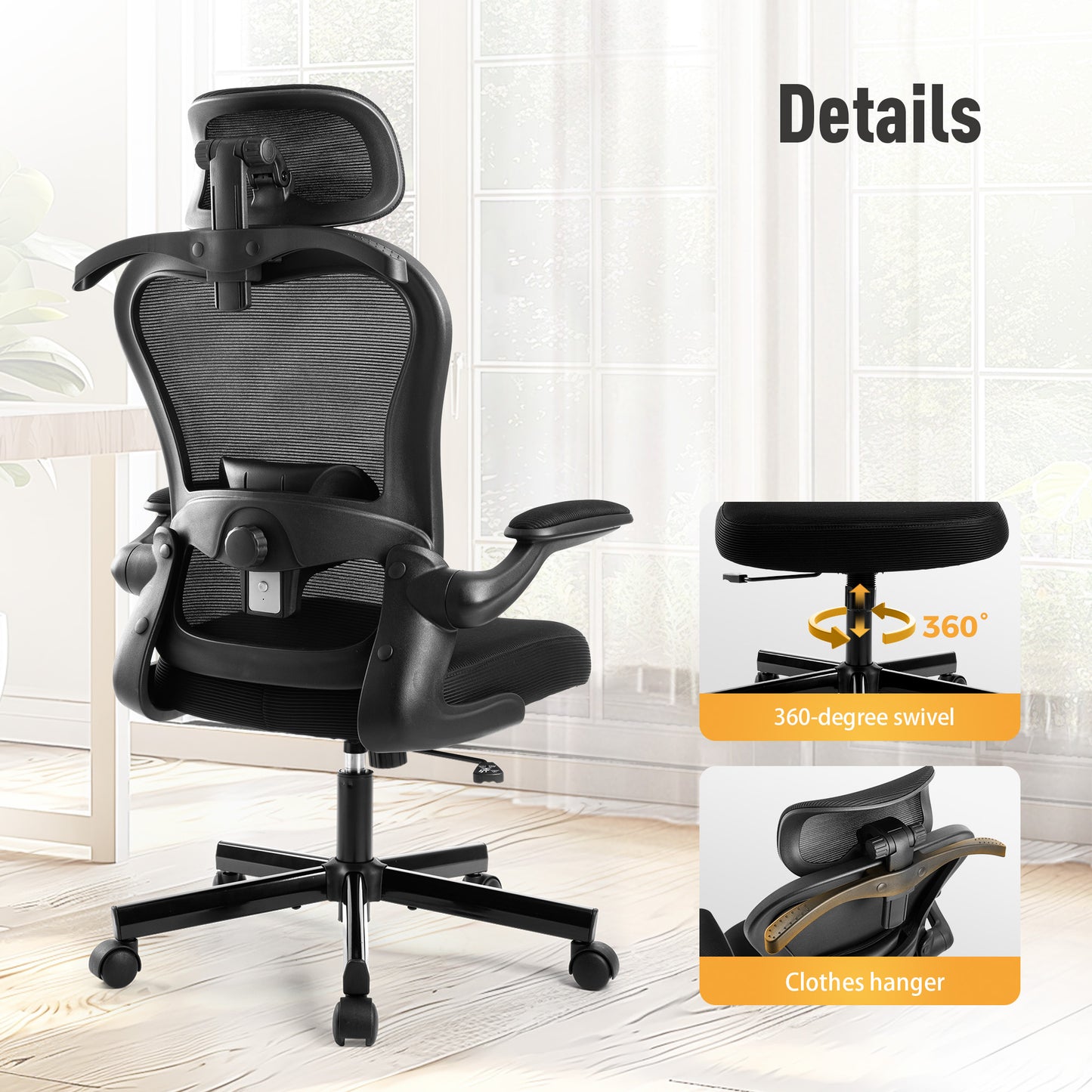 Captiva Designs Ergonomic Office Chair Adjustable Height & Armrest Swivel Chair, Black