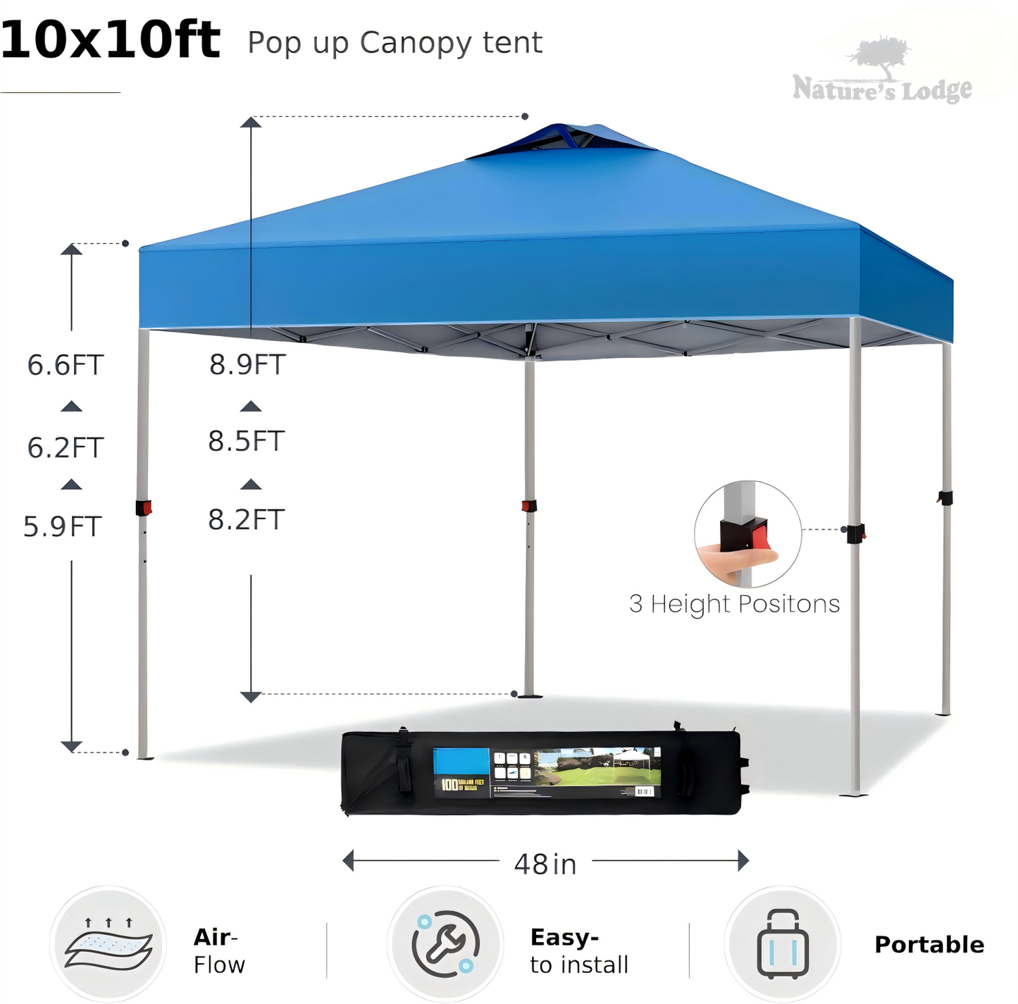 NATURE'S LODGE 10x10 Pop Up Canopy Tent, Gazebo Shelter Sun Shade Canopies Waterproof Patio Portable Popup Tents for Beach,Parties,Camping,100 Sq