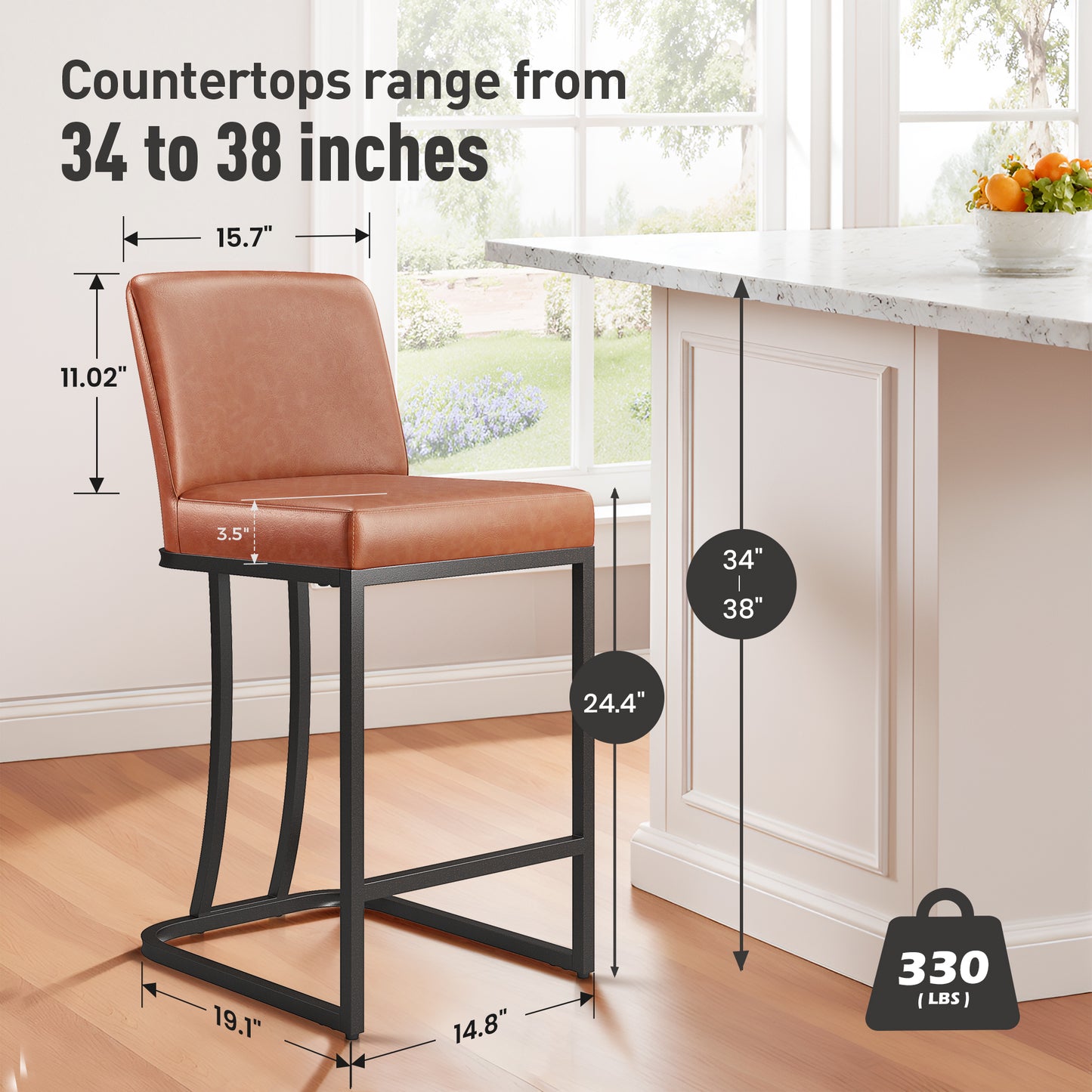 Captiva Designs 24 inch Height Bar Stool with Faux Leather & Padded Seat and Back & Sturdy Steel Frame