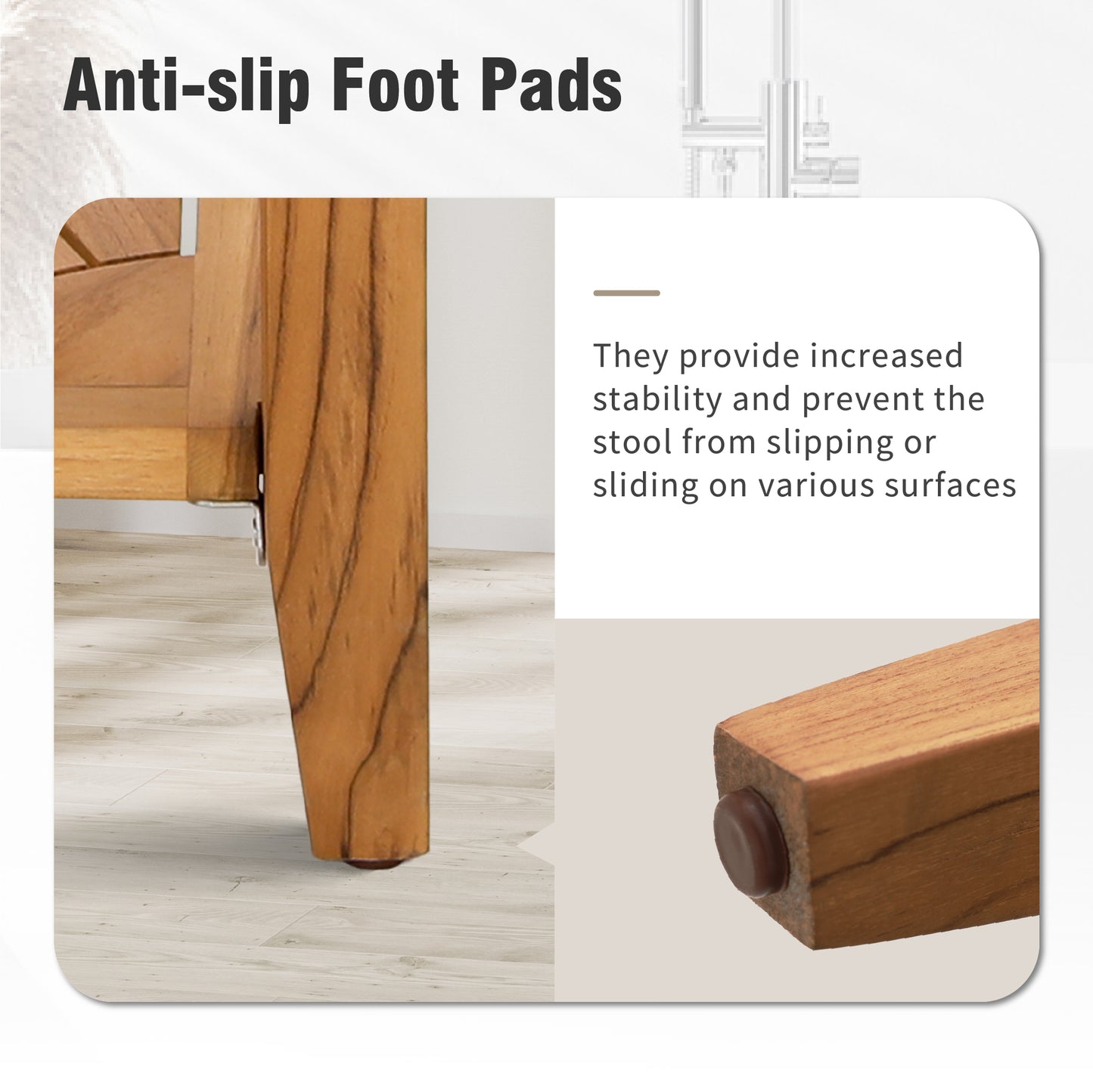 Captiva Designs Corner Teak Shower Bench with Anti-slip Foot Pads, Waterproof Shower Seat