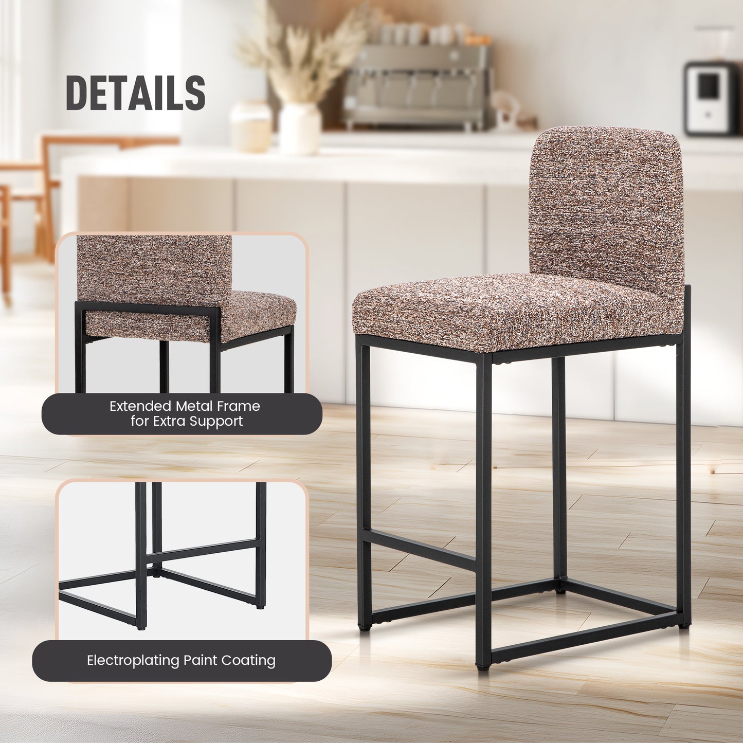 Captiva Designs 24 inch Height Bar Stool with Padded Seat and Back & Sturdy Steel Frame & Footrest