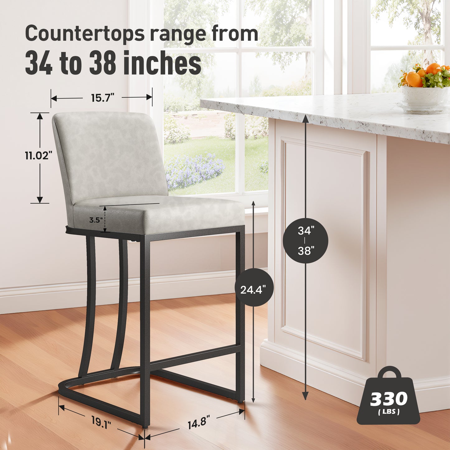 Captiva Designs 24 inch Height Bar Stool with Faux Leather & Padded Seat and Back & Sturdy Steel Frame