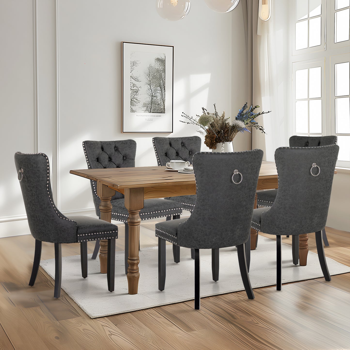 Captiva Designs Indoor High Back Dining Chairs with PU Leather & Padded Seat & Solid Curved Wood Legs