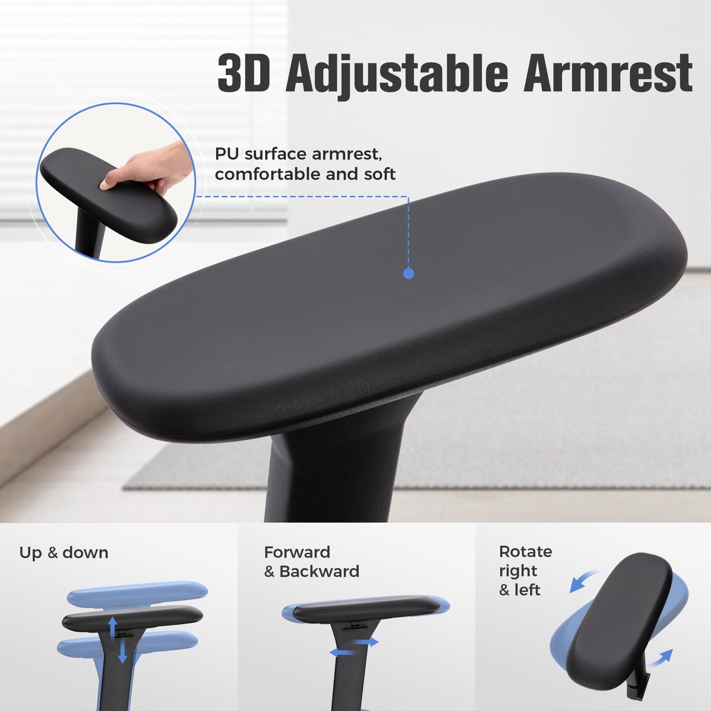 Captiva Designs Ergonomic Office Chair Adjustable Height & Armrest Swivel Chair, Black