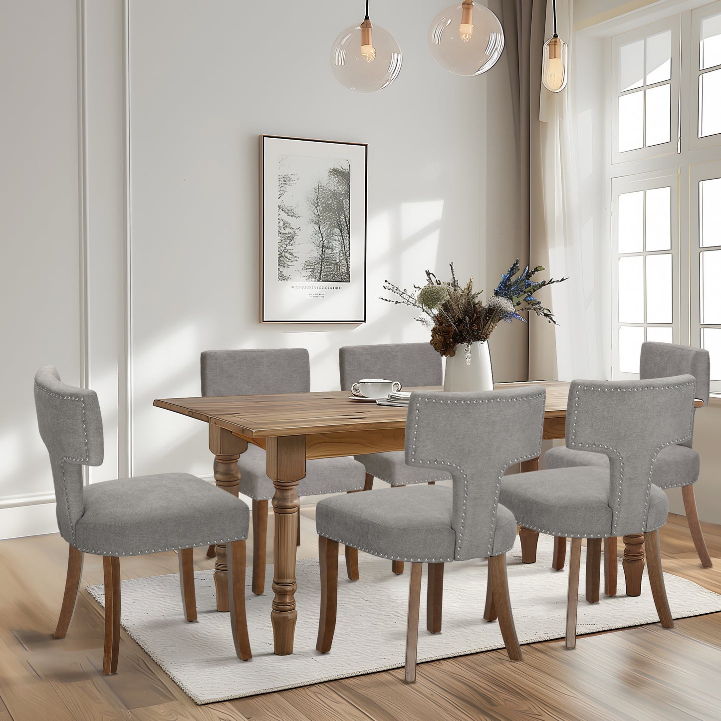 Captiva Designs Dining Chairs with Curved Backrest & Padded Seat & Solid Wood Legs