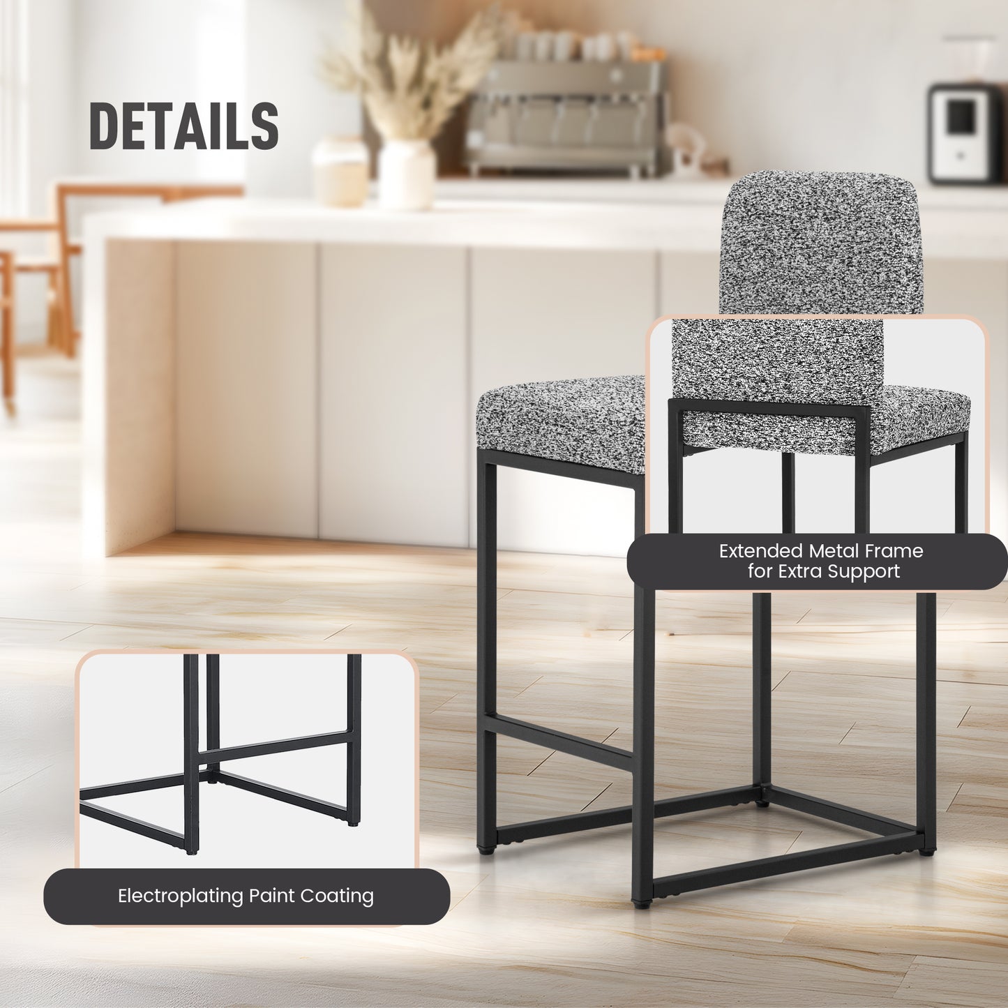 Captiva Designs 24 inch Height Bar Stool with Padded Seat and Back & Sturdy Steel Frame & Footrest