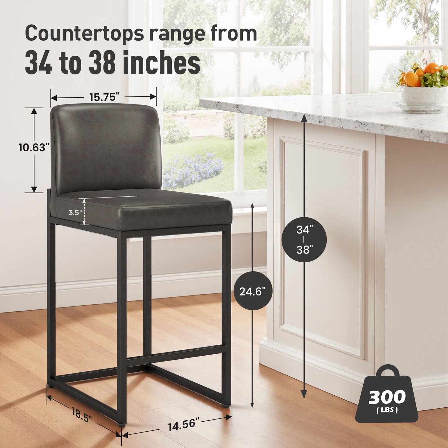 Captiva Designs 24 inch Height Bar Stool with Padded Seat and Back & Sturdy Steel Frame & Footrest