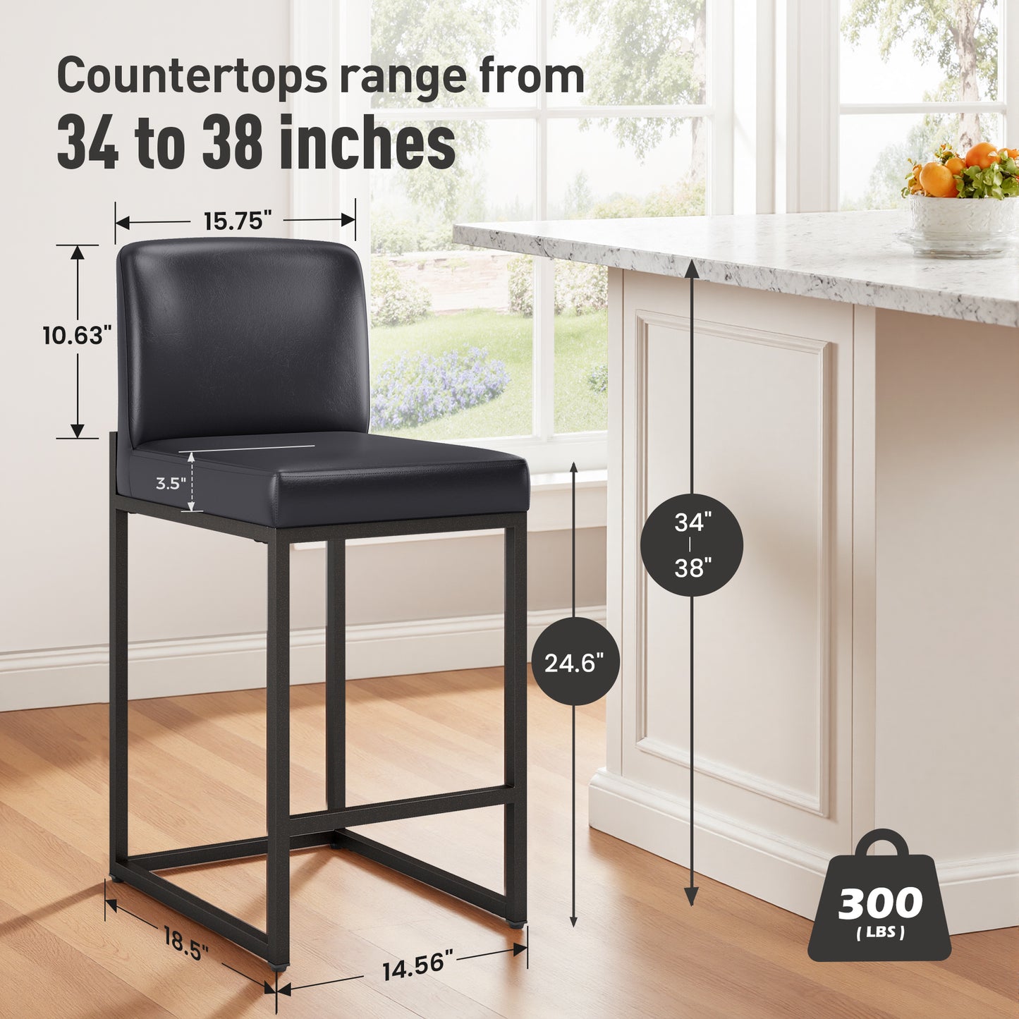 Captiva Designs 24 inch Height Bar Stool with Padded Seat and Back & Sturdy Steel Frame & Footrest