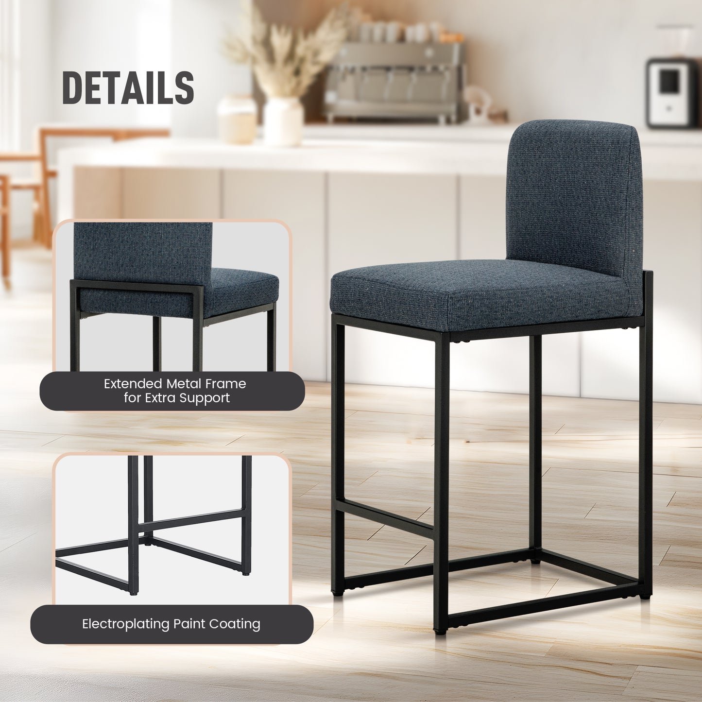Captiva Designs 24 inch Height Bar Stool with Padded Seat and Back & Sturdy Steel Frame & Footrest