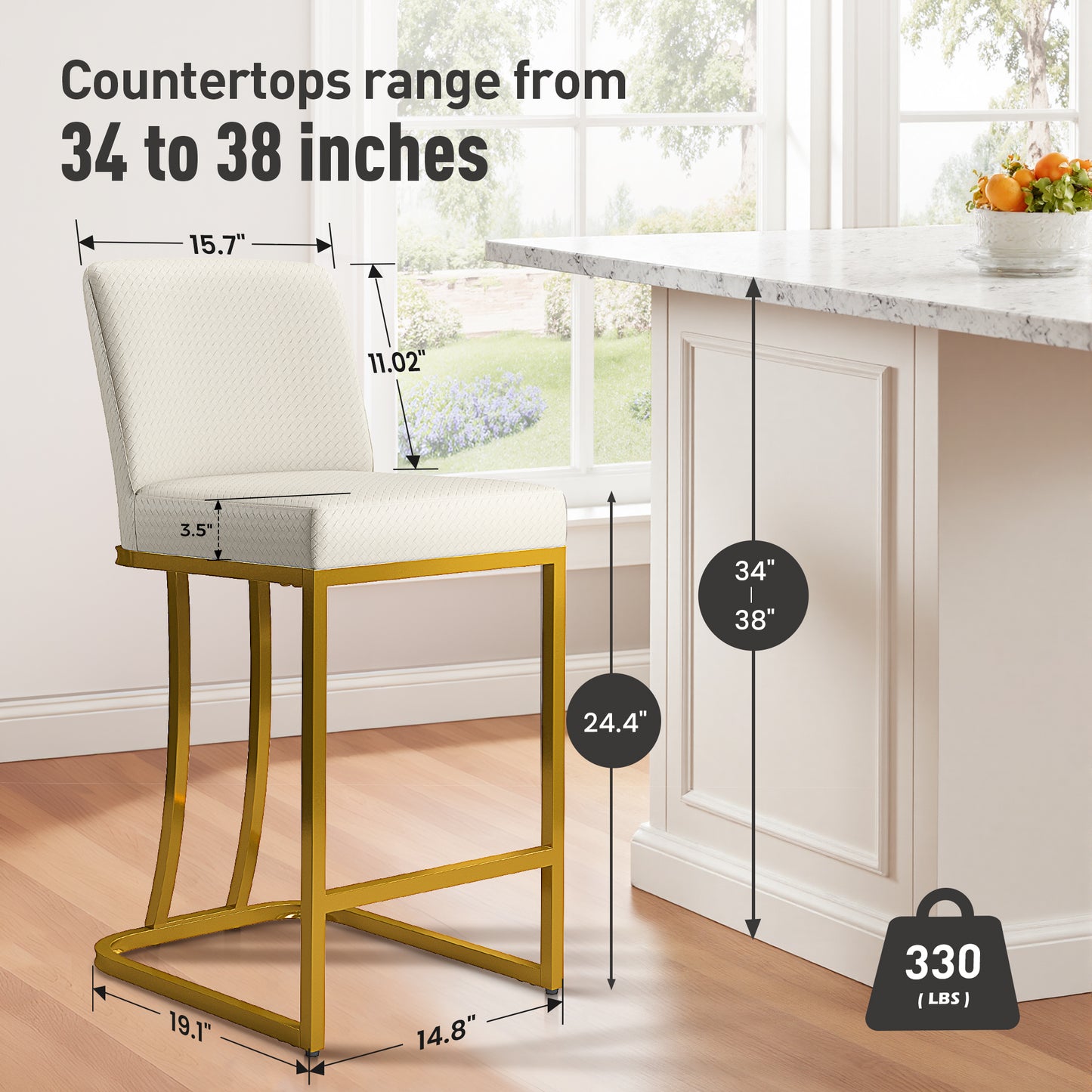 Captiva Designs 24 inch Height Bar Stool with Faux Leather & Padded Seat and Back & Sturdy Steel Frame