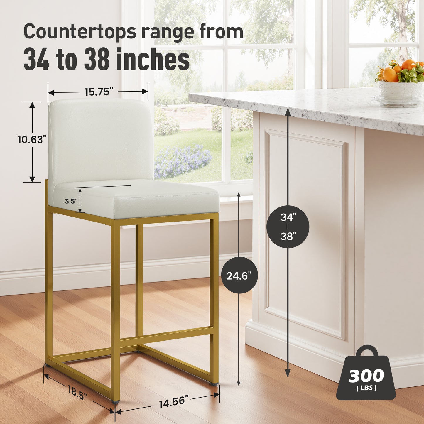 Captiva Designs 24 inch Height Bar Stool with Padded Seat and Back & Sturdy Steel Frame & Footrest