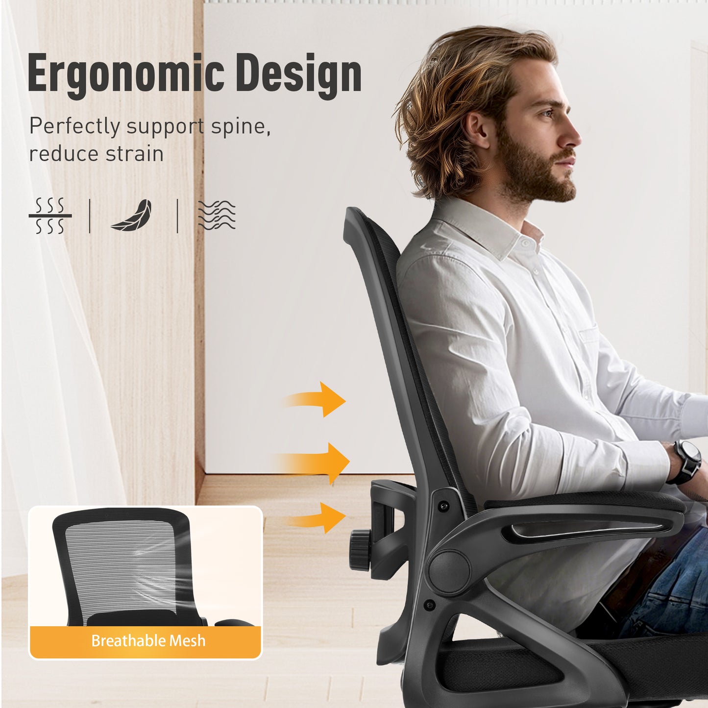Captiva Designs Ergonomic Office Chair Adjustable Height & Armrest Swivel Chair, Black