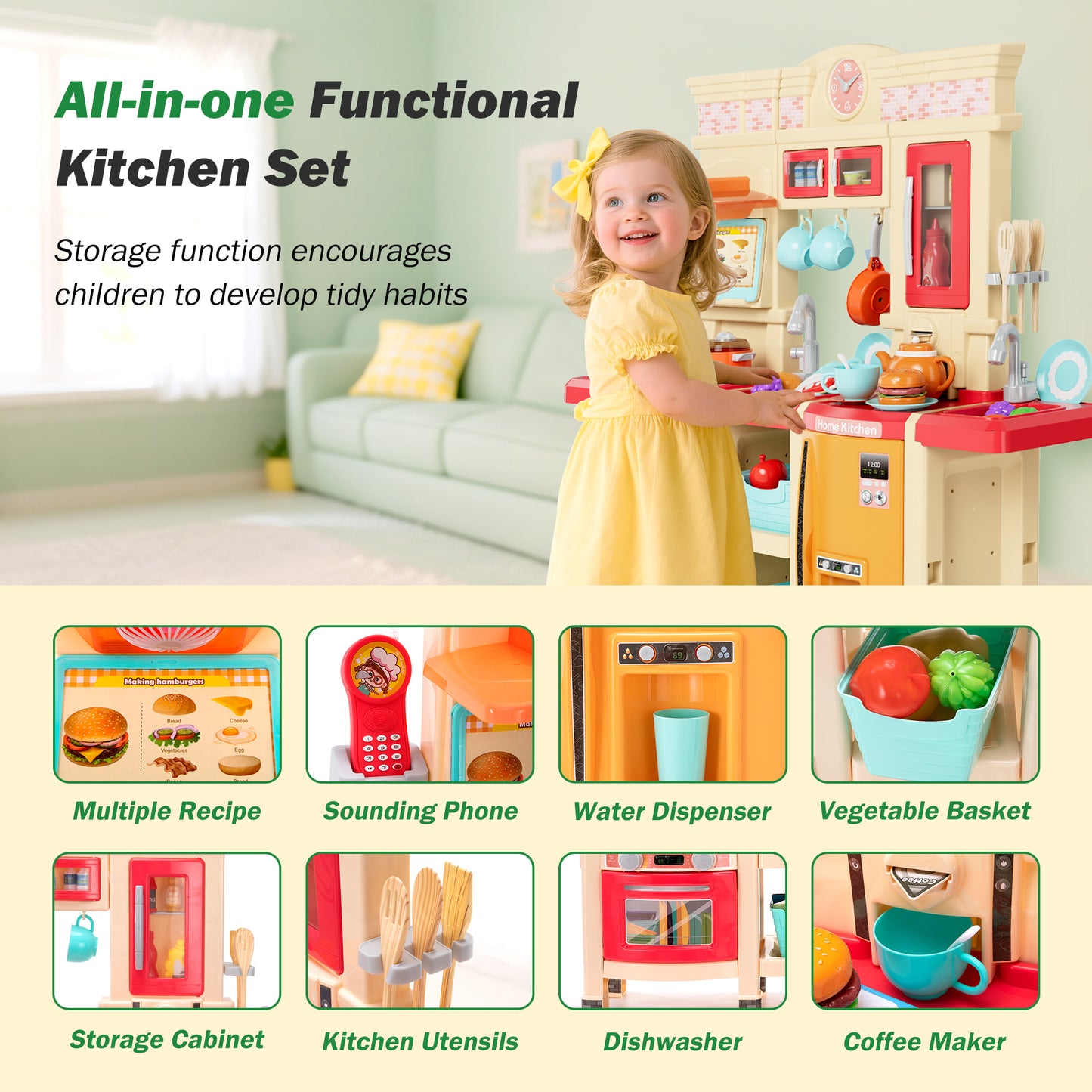 Captiva Designs Immersive Kids Kitchen Playset with Child-Friendly Materials & Authentic Cooking Experience