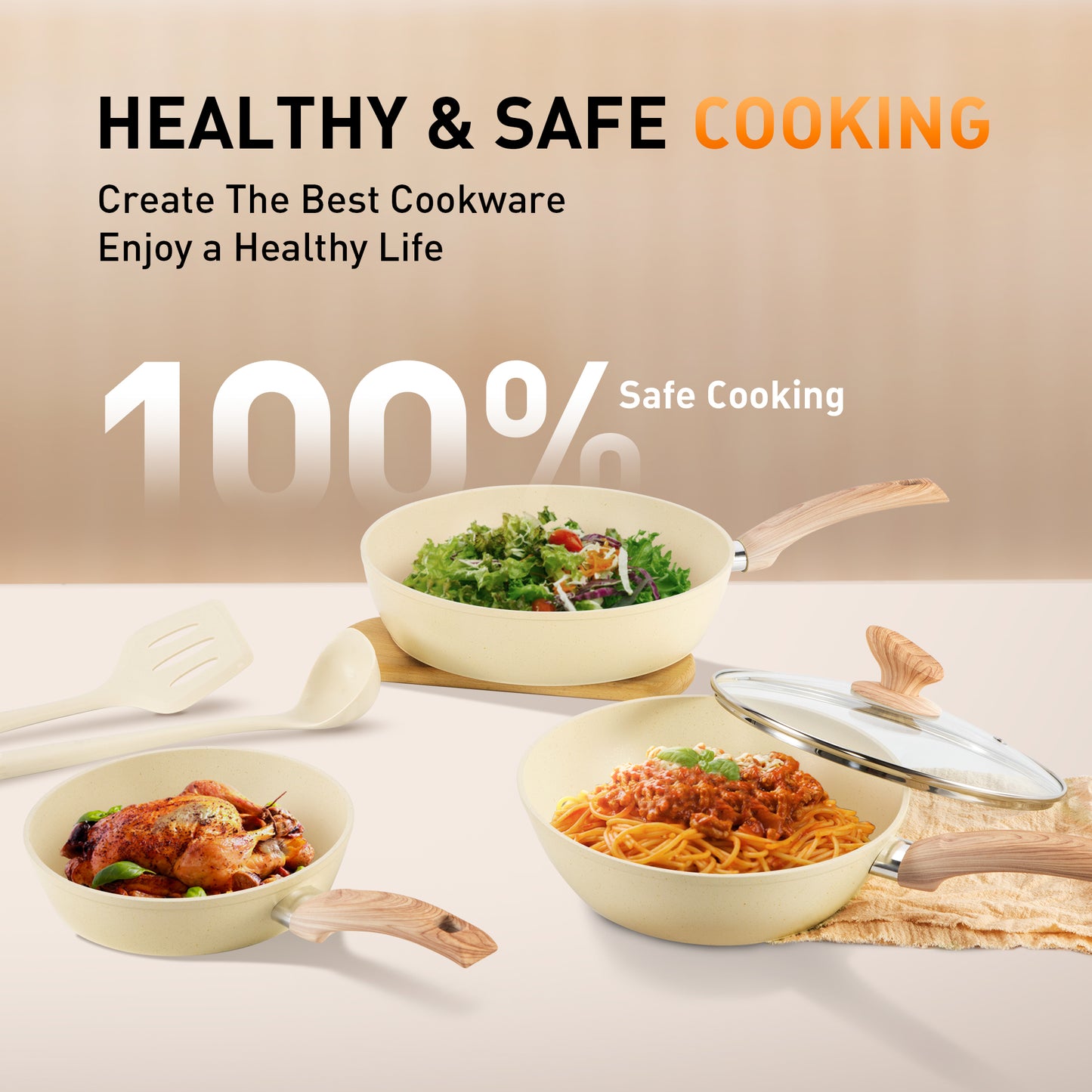 Captiva Designs 12 Pieces Nonstick Granite Cookware Set with Heat-Resistant Bakelite Handle