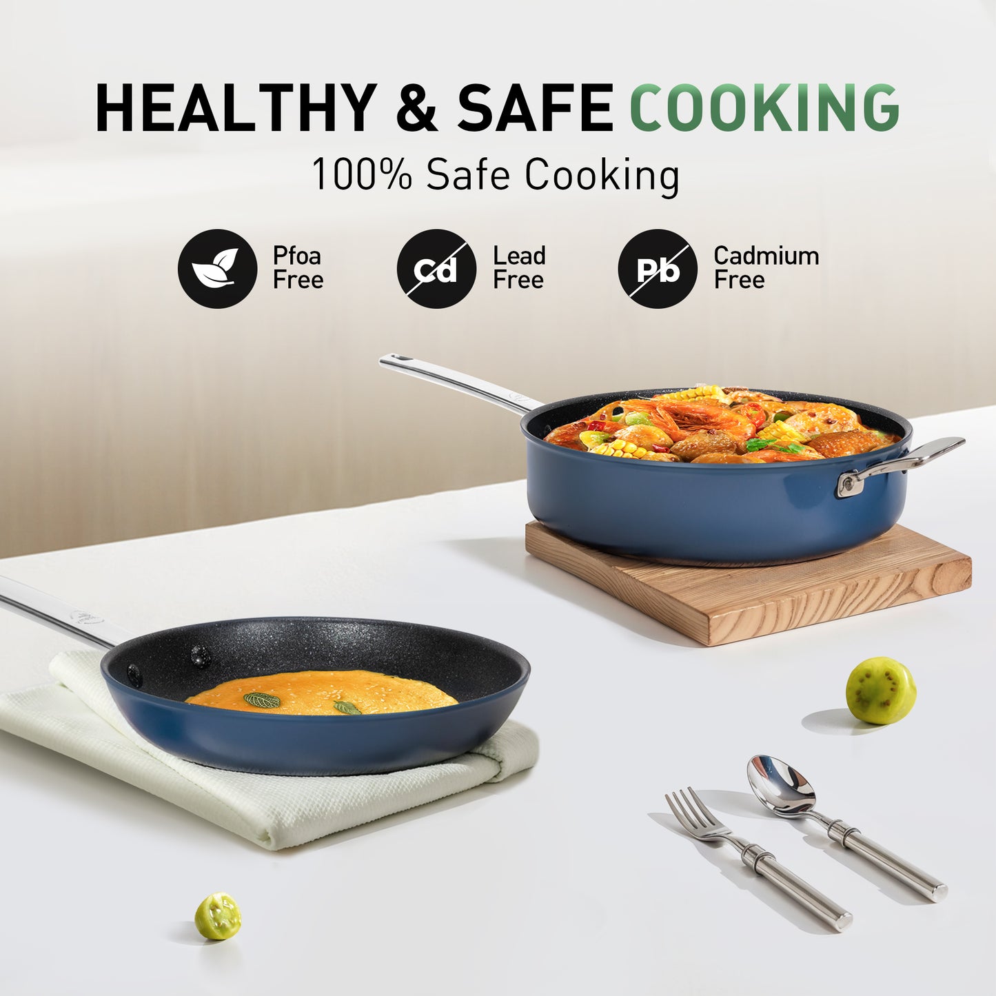 Captiva Designs Plasma Titanium Coating Nonstick Pots and Pans Cookware Set, Blue