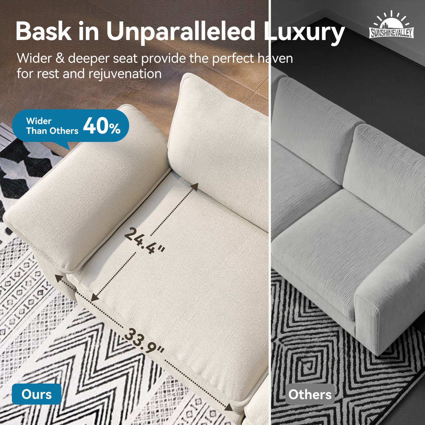 SUNSHINE VALLEY 3-Piece Modular Sectional Couch Set with Armchair Loveseat, Modern 6-Seater Cloud Sofa Set, White, Wider Armrest, Comfy Deep Seat, Soft Chenille Furniture Set for Living Room Bedroom