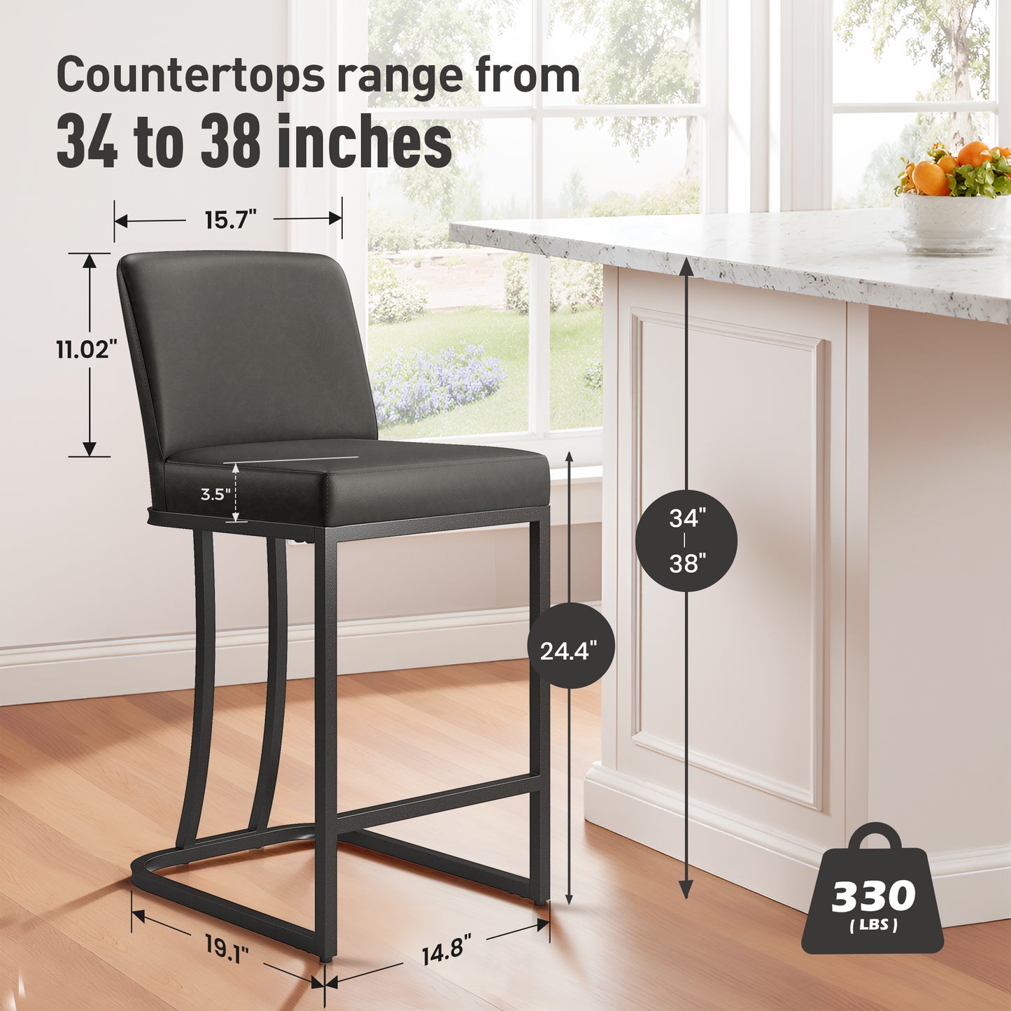 Captiva Designs 24 inch Height Bar Stool with Faux Leather & Padded Seat and Back & Sturdy Steel Frame