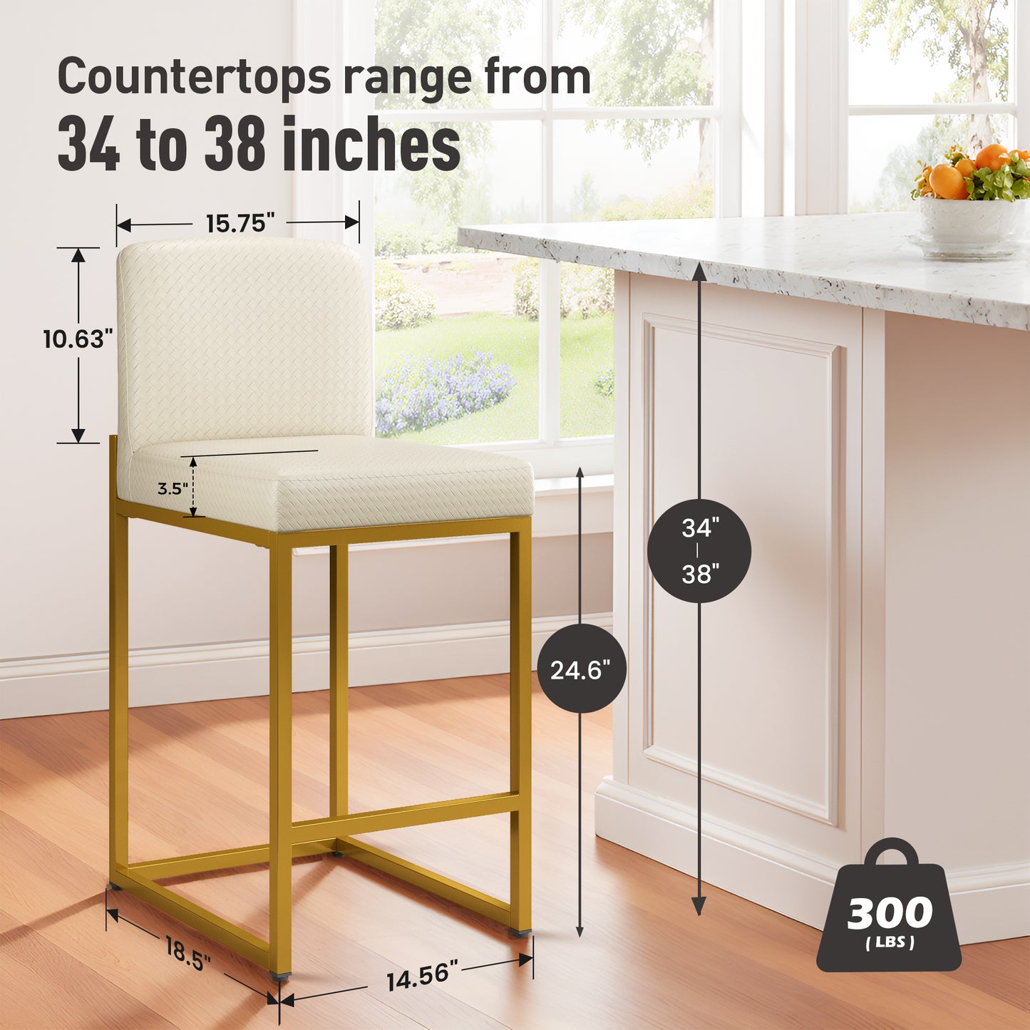 Captiva Designs 24 inch Height Bar Stool with Padded Seat and Back & Sturdy Steel Frame & Footrest