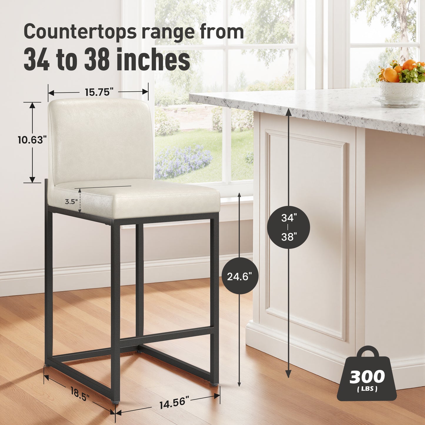 Captiva Designs 24 inch Height Bar Stool with Padded Seat and Back & Sturdy Steel Frame & Footrest