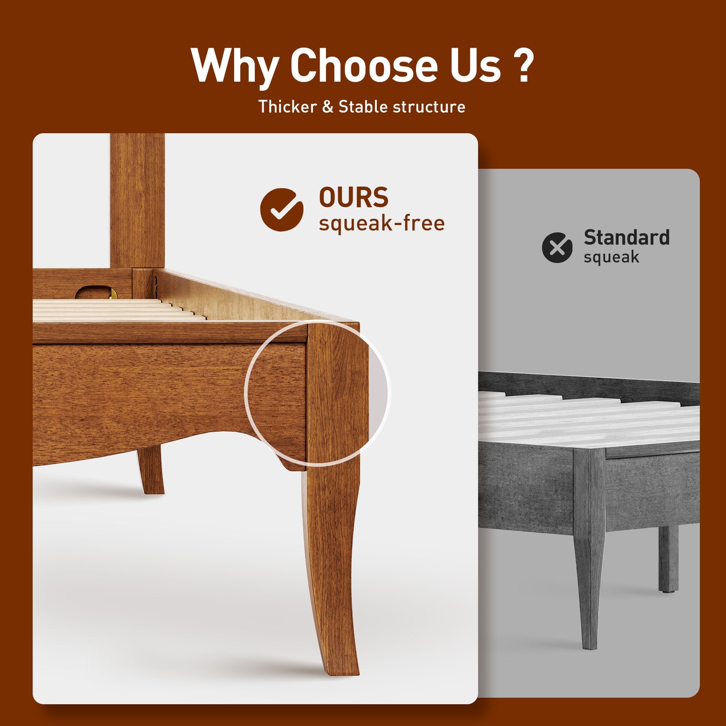 Captiva Designs Premium Wood Bed Frame with Woven Rattan Headboard and Reinforced Slats Support