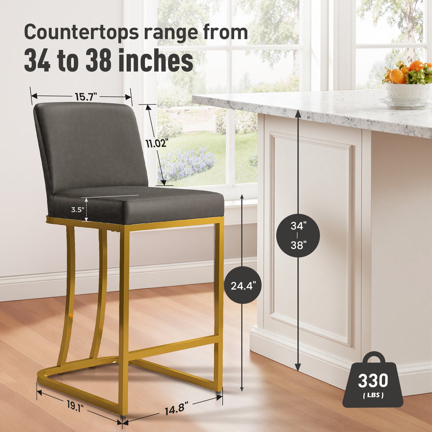 Captiva Designs 24 inch Height Bar Stool with Faux Leather & Padded Seat and Back & Sturdy Steel Frame
