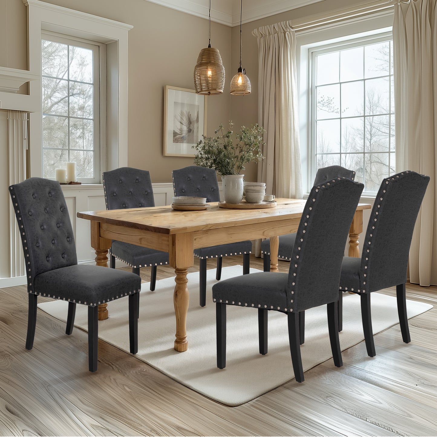 Captiva Designs Indoor High Back Dining Chairs with PU Leather & Padded Seat & Solid Curved Wood Legs