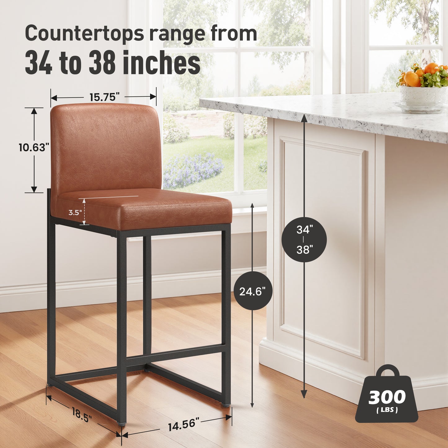 Captiva Designs 24 inch Height Bar Stool with Padded Seat and Back & Sturdy Steel Frame & Footrest