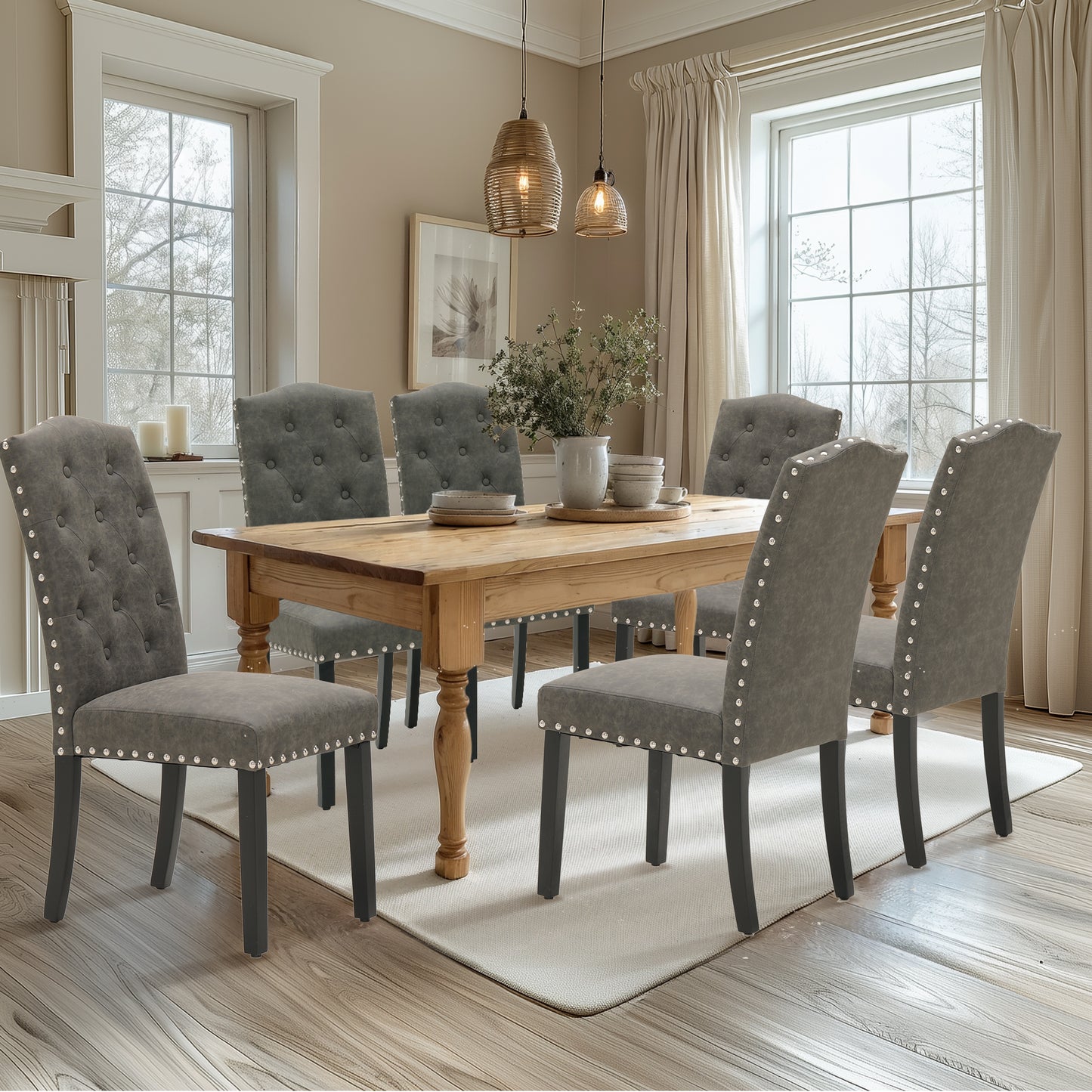 Captiva Designs Indoor High Back Dining Chairs with PU Leather & Padded Seat & Solid Curved Wood Legs
