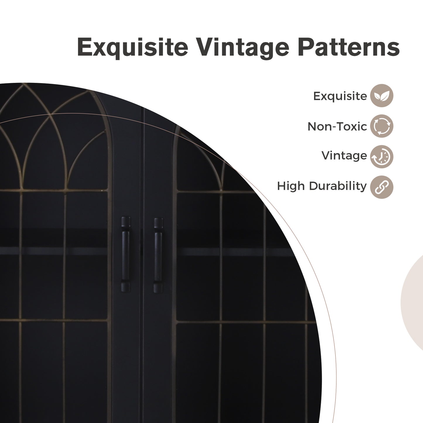 Captiva Designs Exquisite Metal Church Window Sideboard Buffet Storage Cabinet for Kitchen Dining Room Entryway