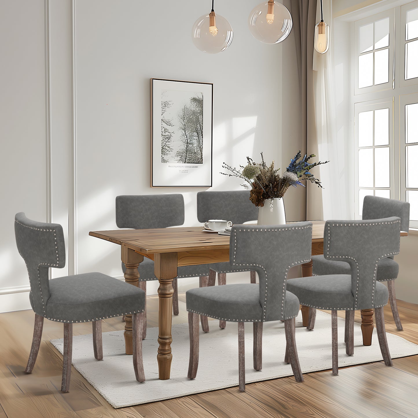 Captiva Designs Dining Chairs with Curved Backrest & Padded Seat & Solid Wood Legs