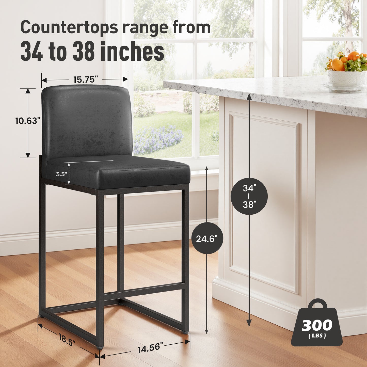 Captiva Designs 24 inch Height Bar Stool with Padded Seat and Back & Sturdy Steel Frame & Footrest