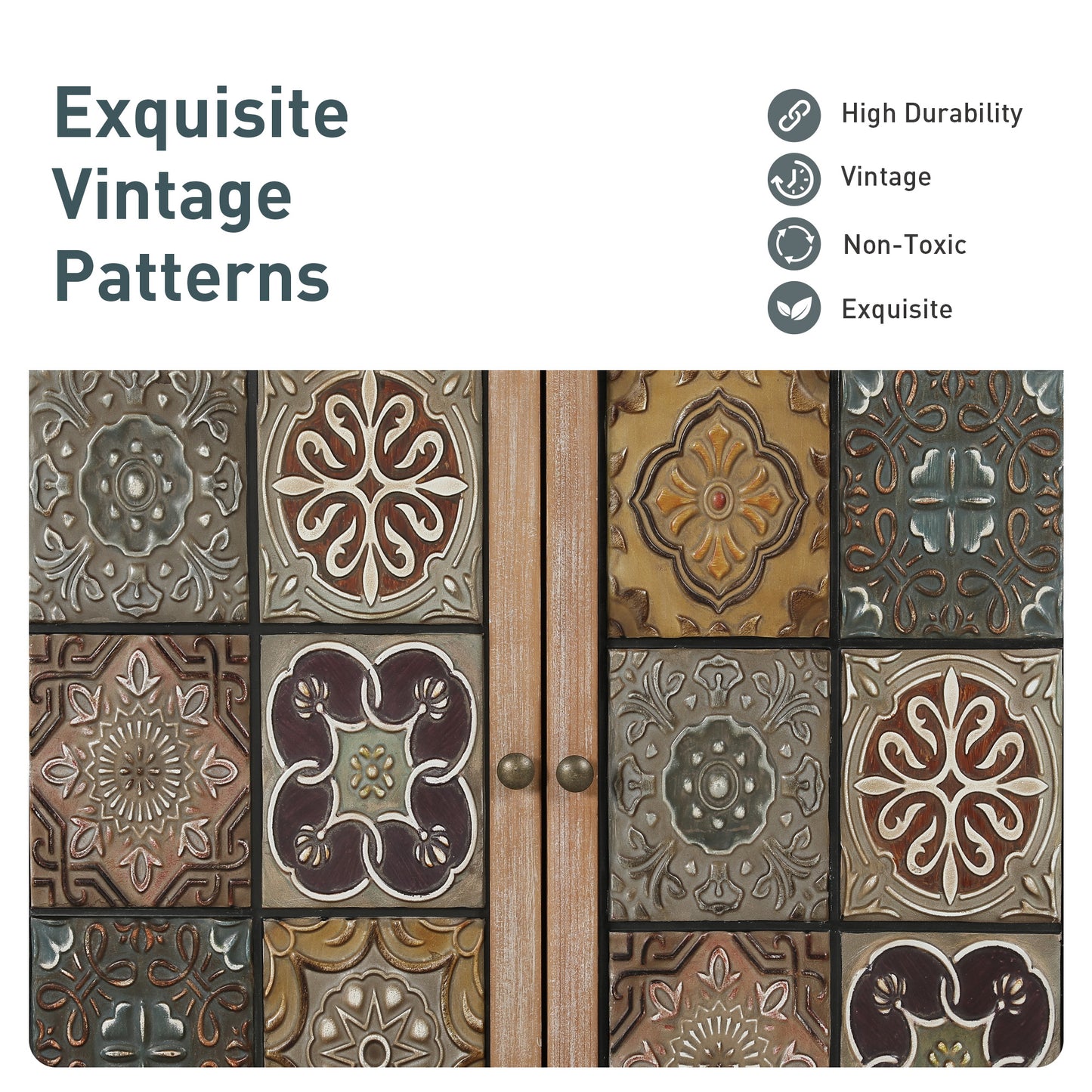 Captiva Designs Accent Distressed Checkered Patterns Storage Cabinet with 2 Doors for Entryway Living Room