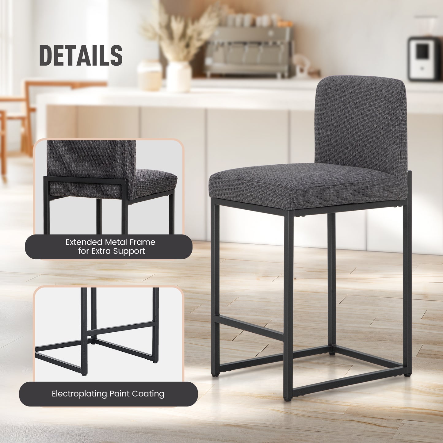 Captiva Designs 24 inch Height Bar Stool with Padded Seat and Back & Sturdy Steel Frame & Footrest