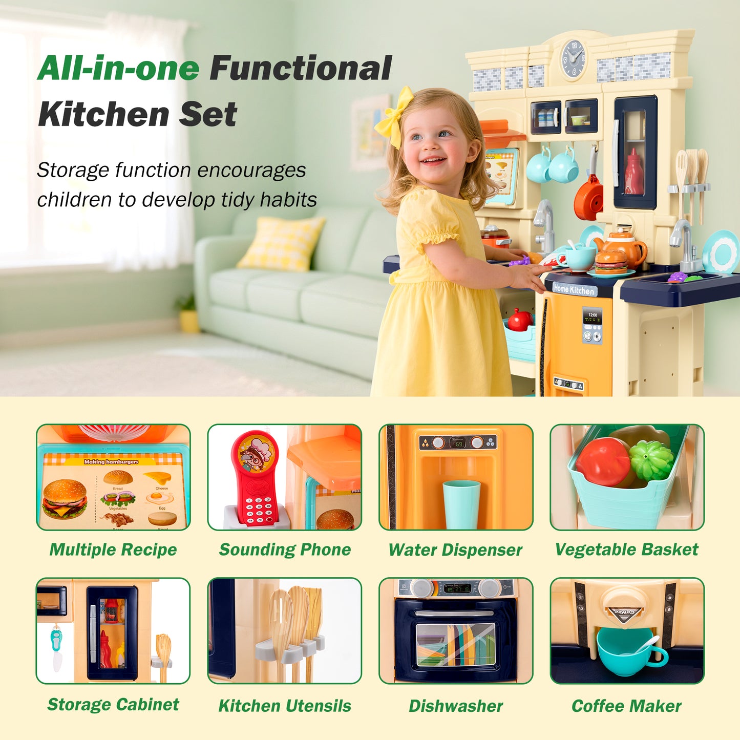 Captiva Designs Immersive Kids Kitchen Playset with Child-Friendly Materials & Authentic Cooking Experience