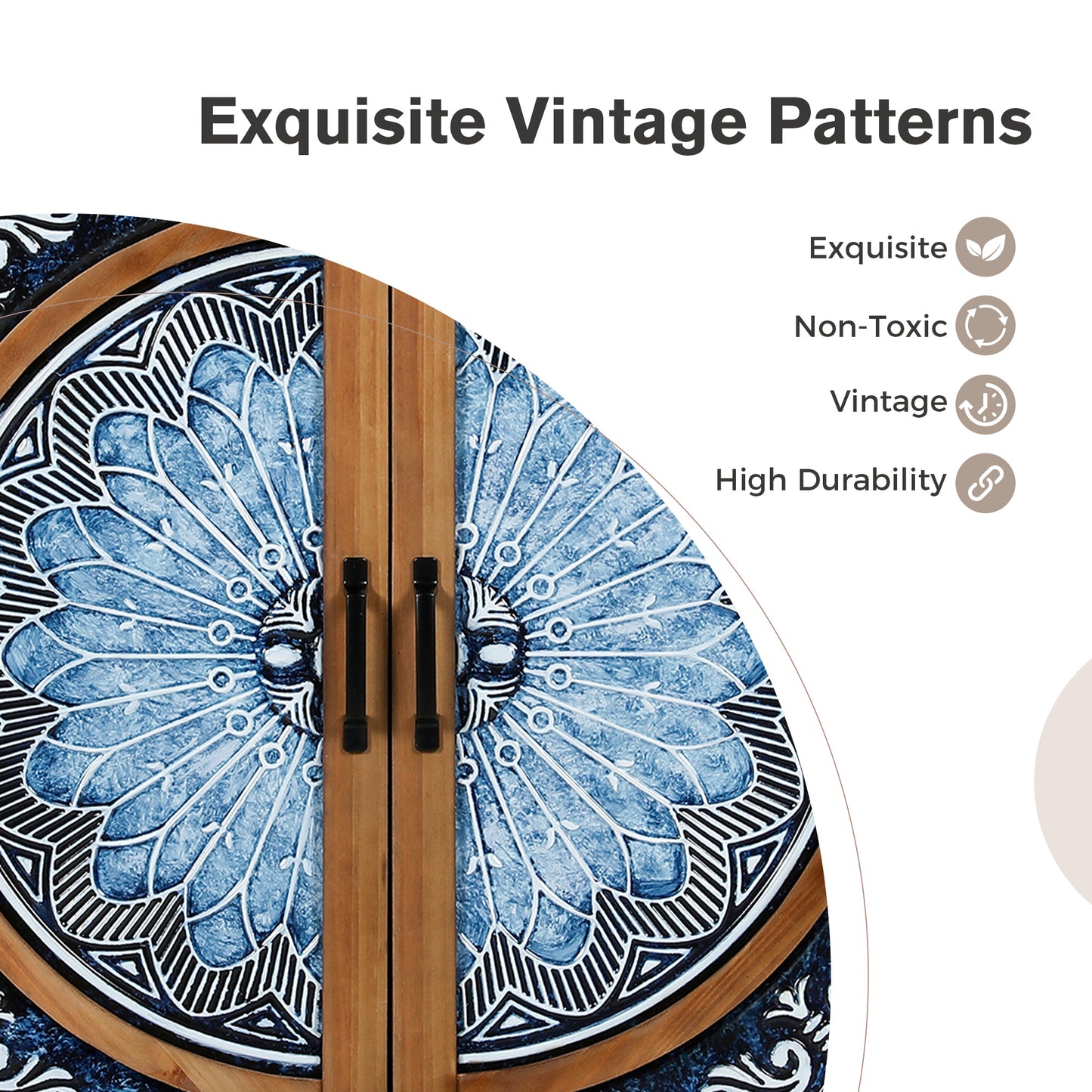 Captiva Designs 2-Door Accent Distressed Storage Cabinet with Blue and White Porcelain Pattern for Entryway Living Room